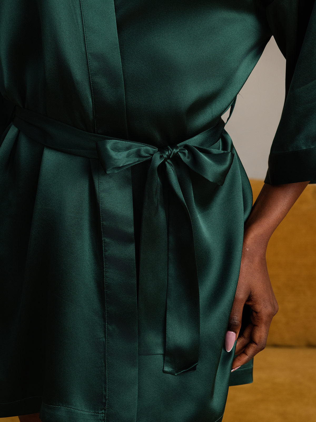 Kimono Peignoir En Soie Pure Brillante Pour Femme