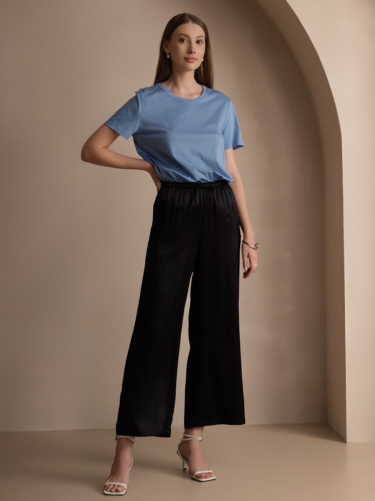 Soie Tricoté Basique Col Rond T-Shirt