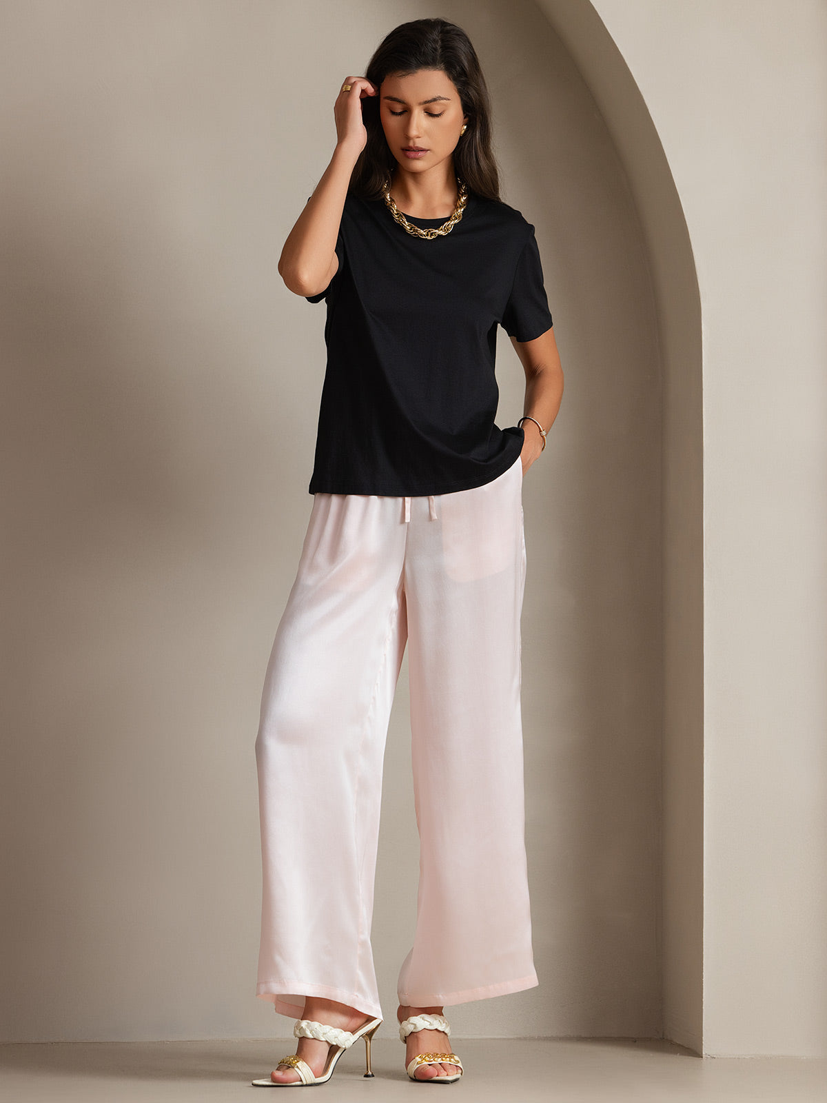 Soie Tricoté Col Rond T-shirt