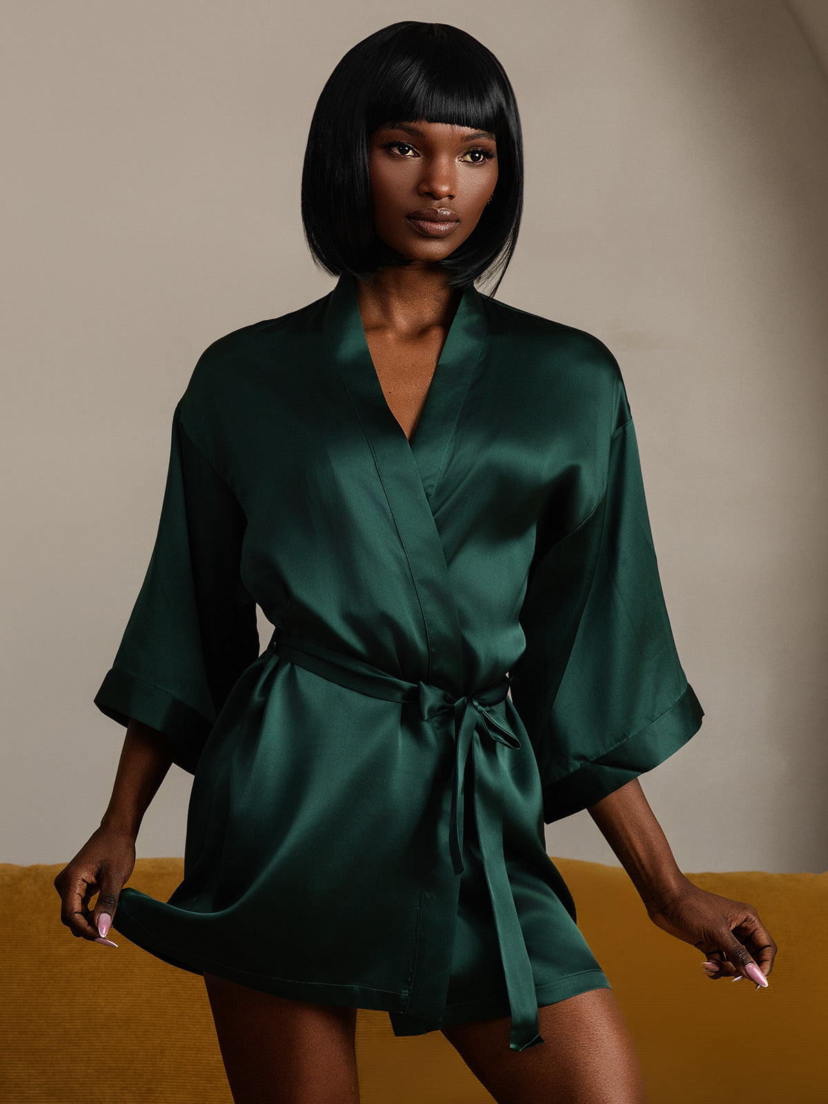 Kimono Peignoir En Soie Pure Brillante Pour Femme