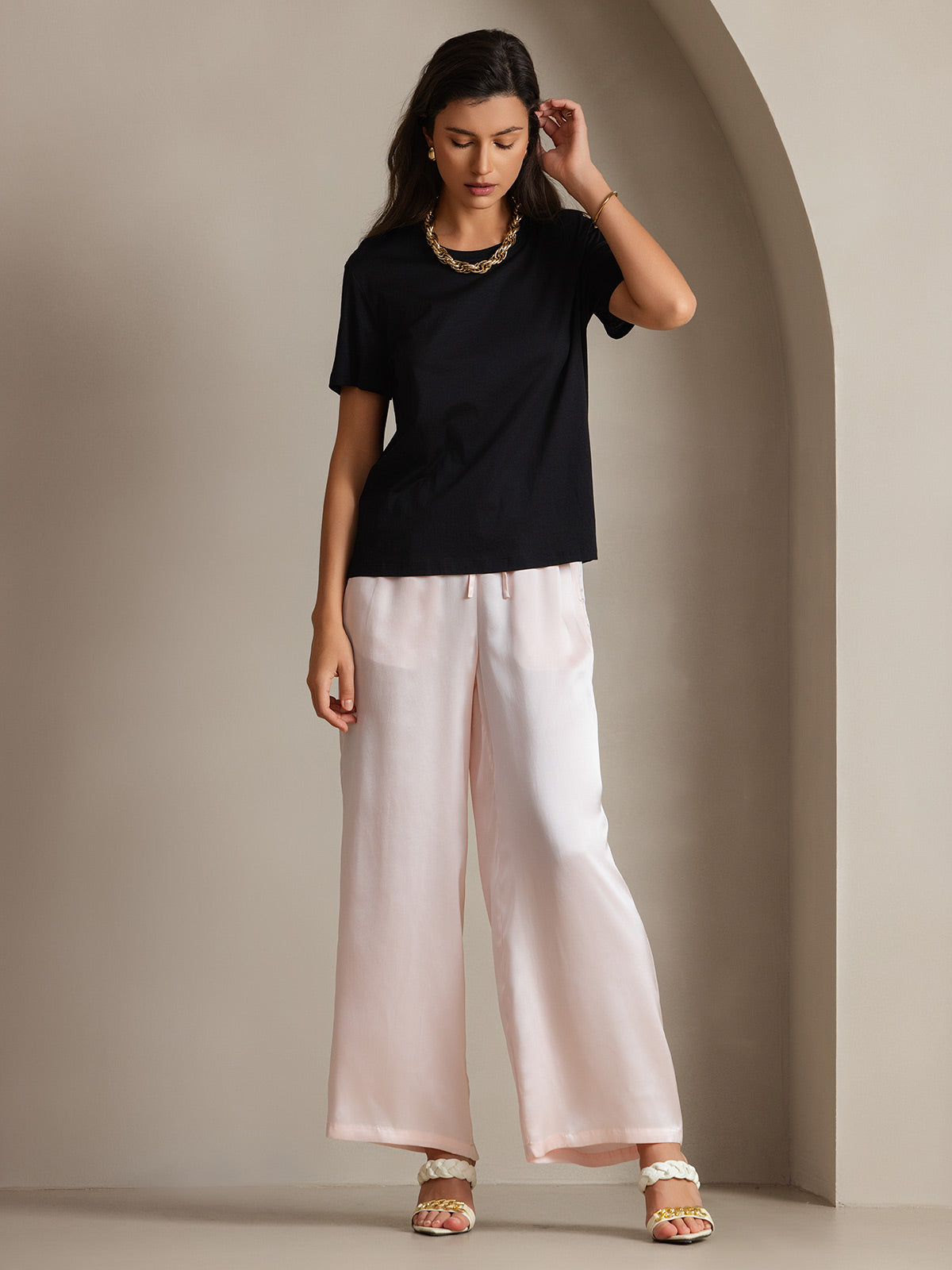 Soie Tricoté Col Rond T-shirt