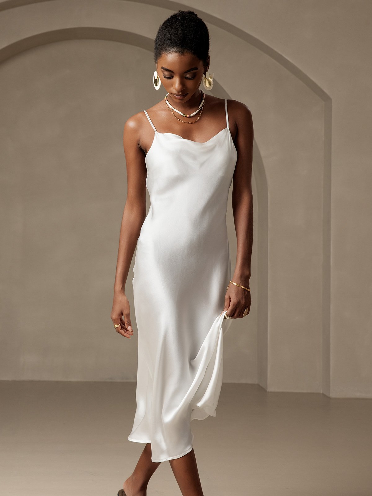 Robe Maxi Longue en Soie Pure avec Bretelles
