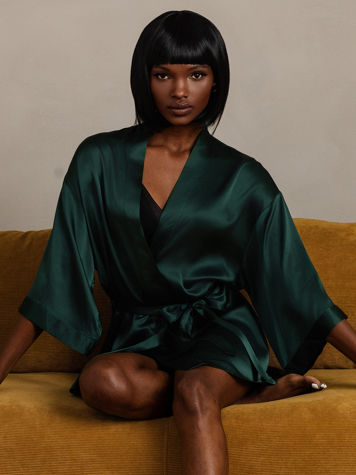 Kimono Peignoir En Soie Pure Brillante Pour Femme