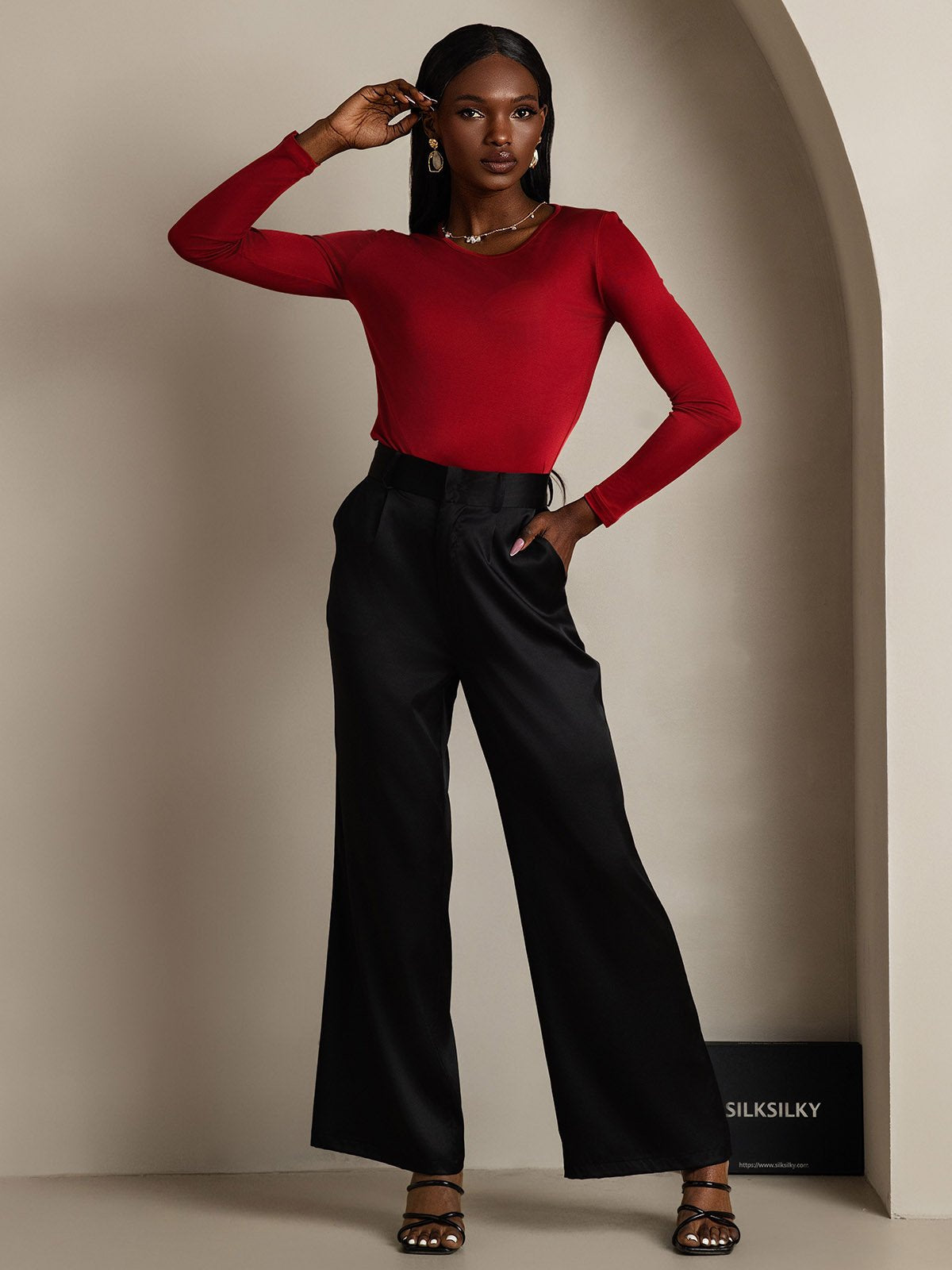 Mélange De Soie Col Rond Manches Longues T-Shirt