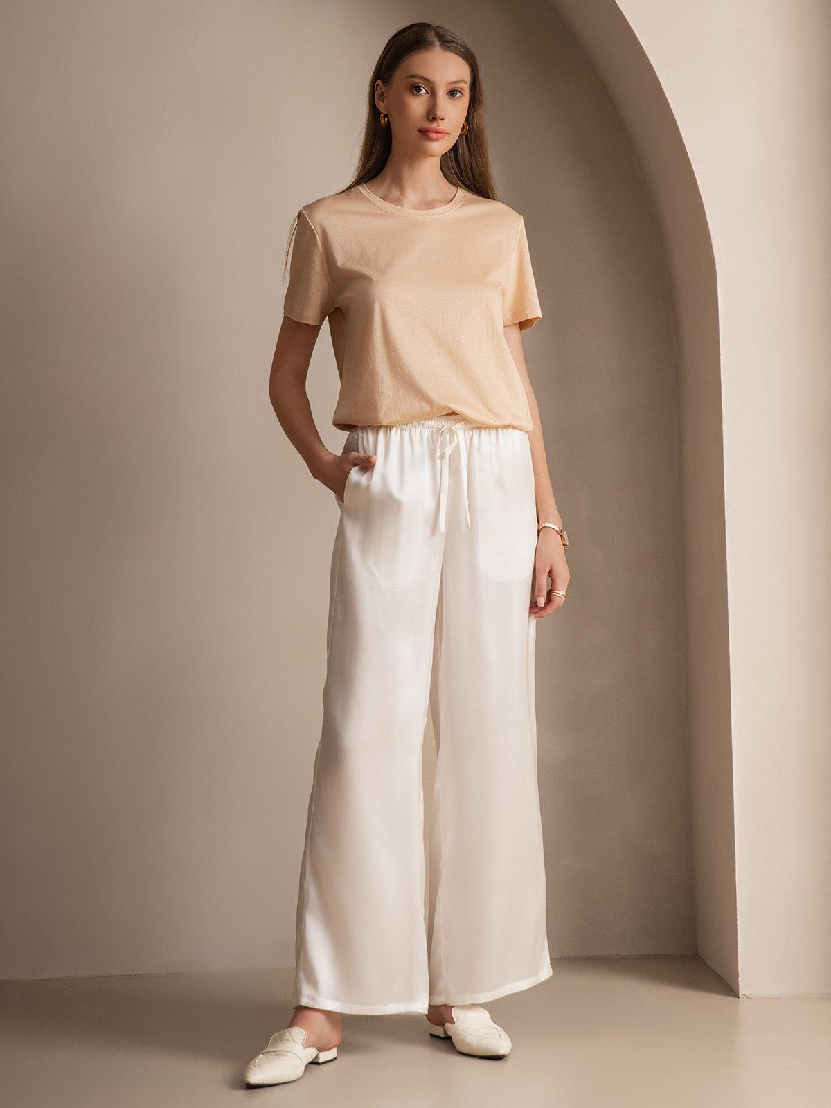 Soie Tricoté Basique Col Rond T-Shirt