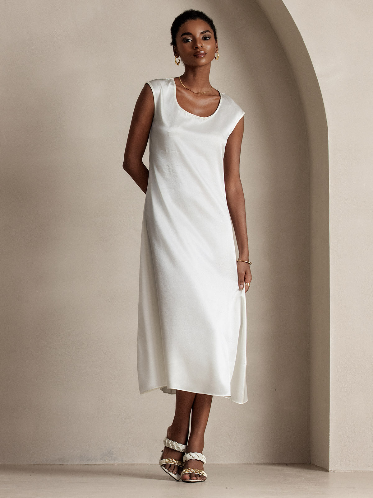 19Momme Soie Col U Sans Manches Robe