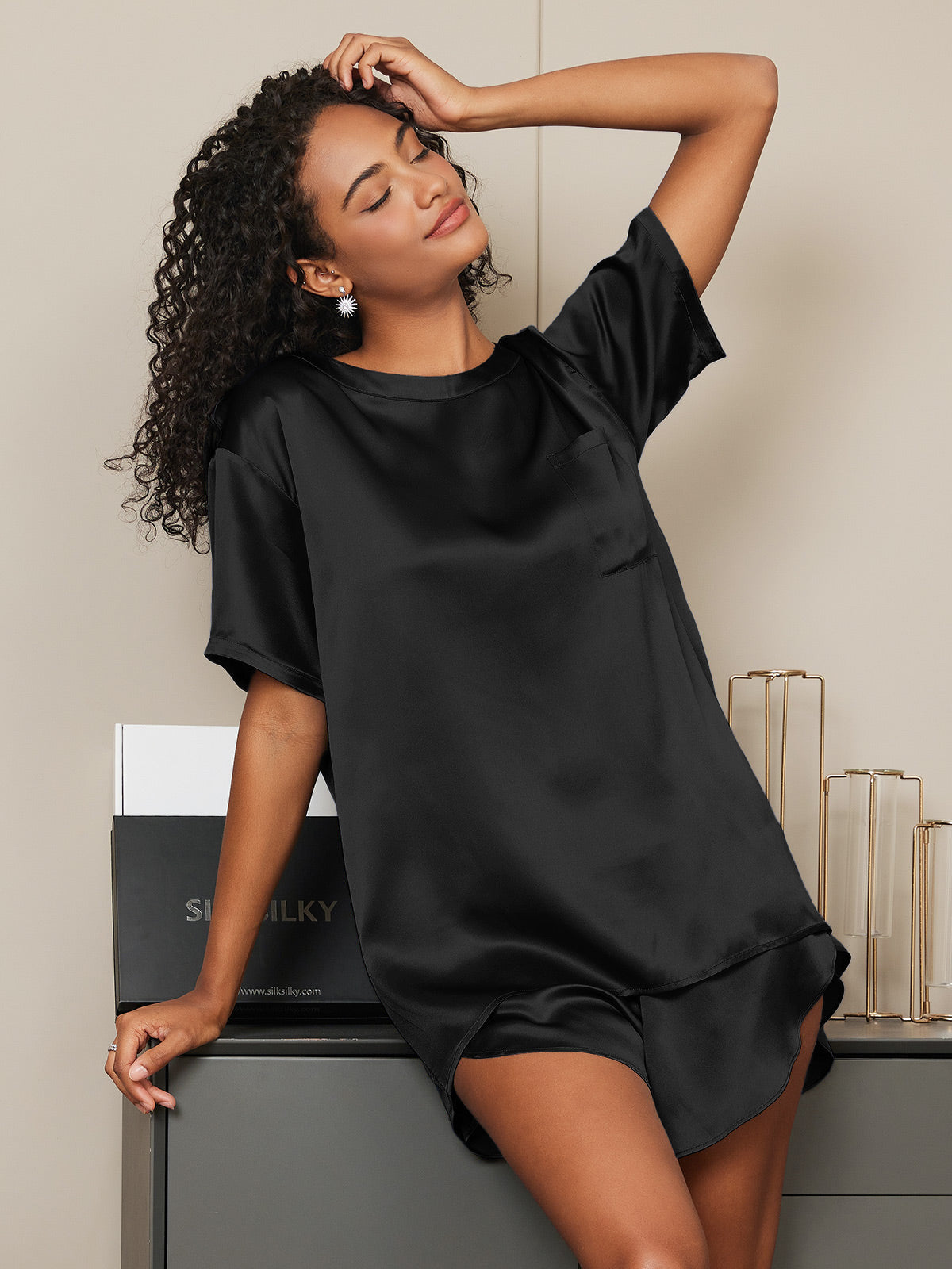 Ensemble Pyjama Court En Soie Oversize Pour Femmes