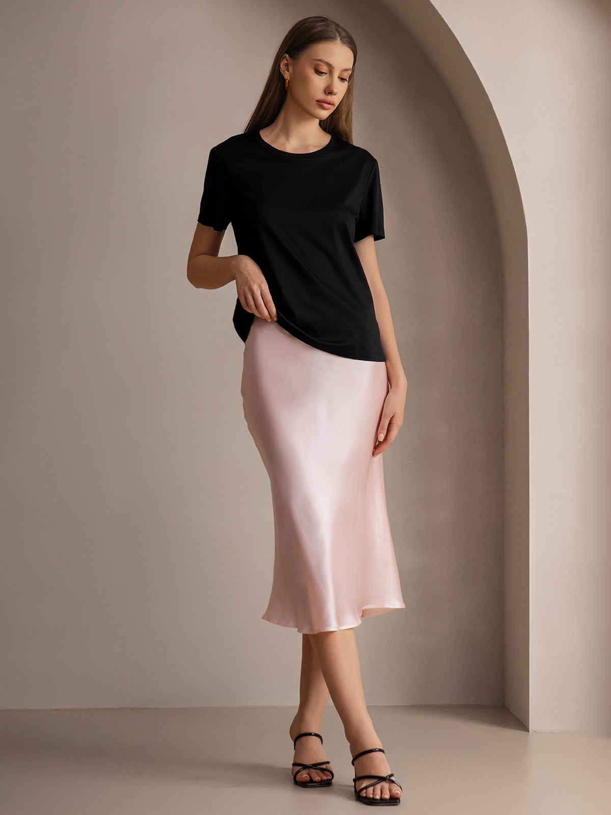 Soie Tricoté Basique Col Rond T-Shirt