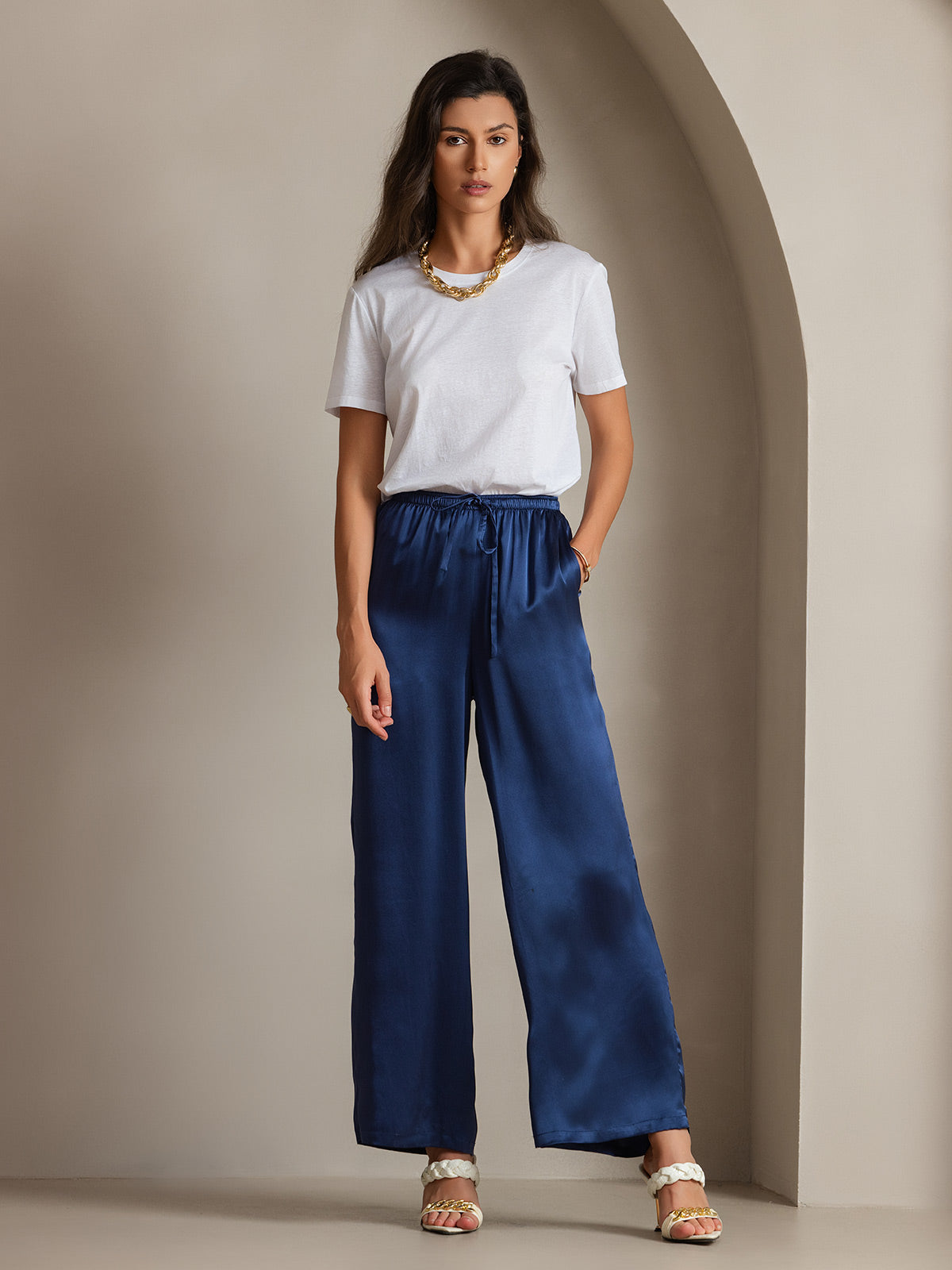 Soie Tricoté Basique Col Rond T-Shirt