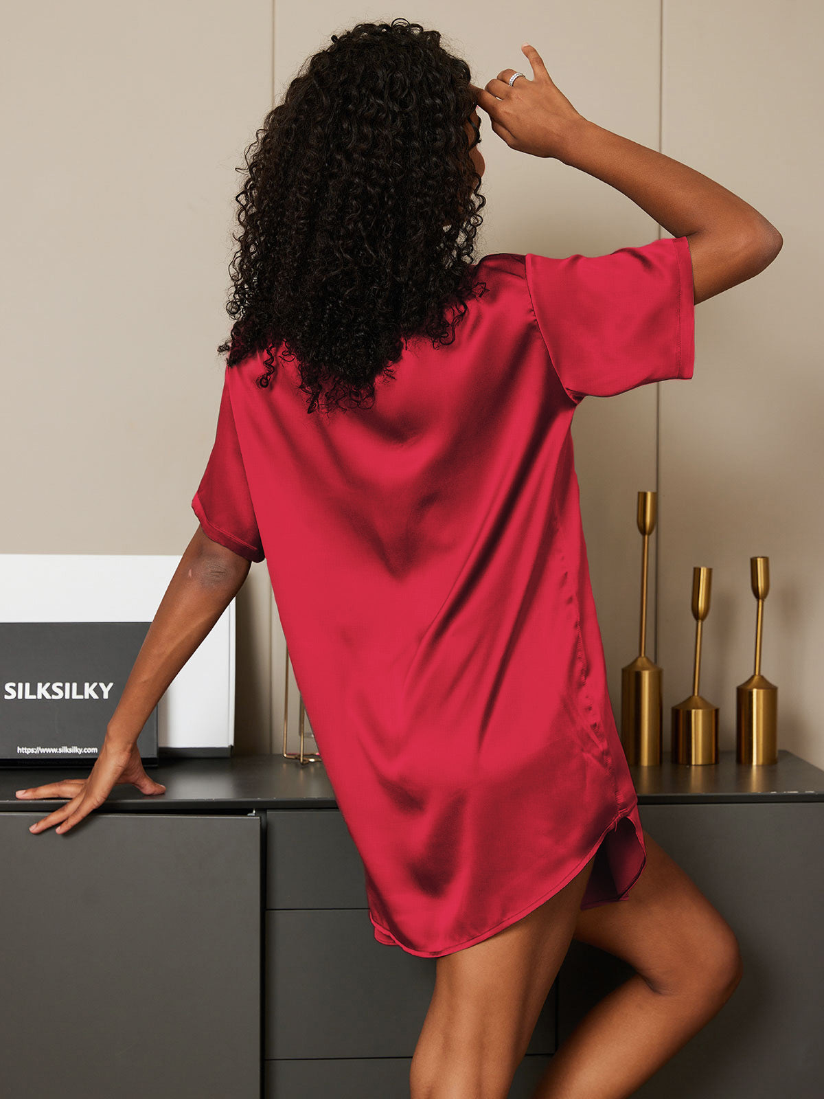 Ensemble Pyjama Court En Soie Oversize Pour Femmes