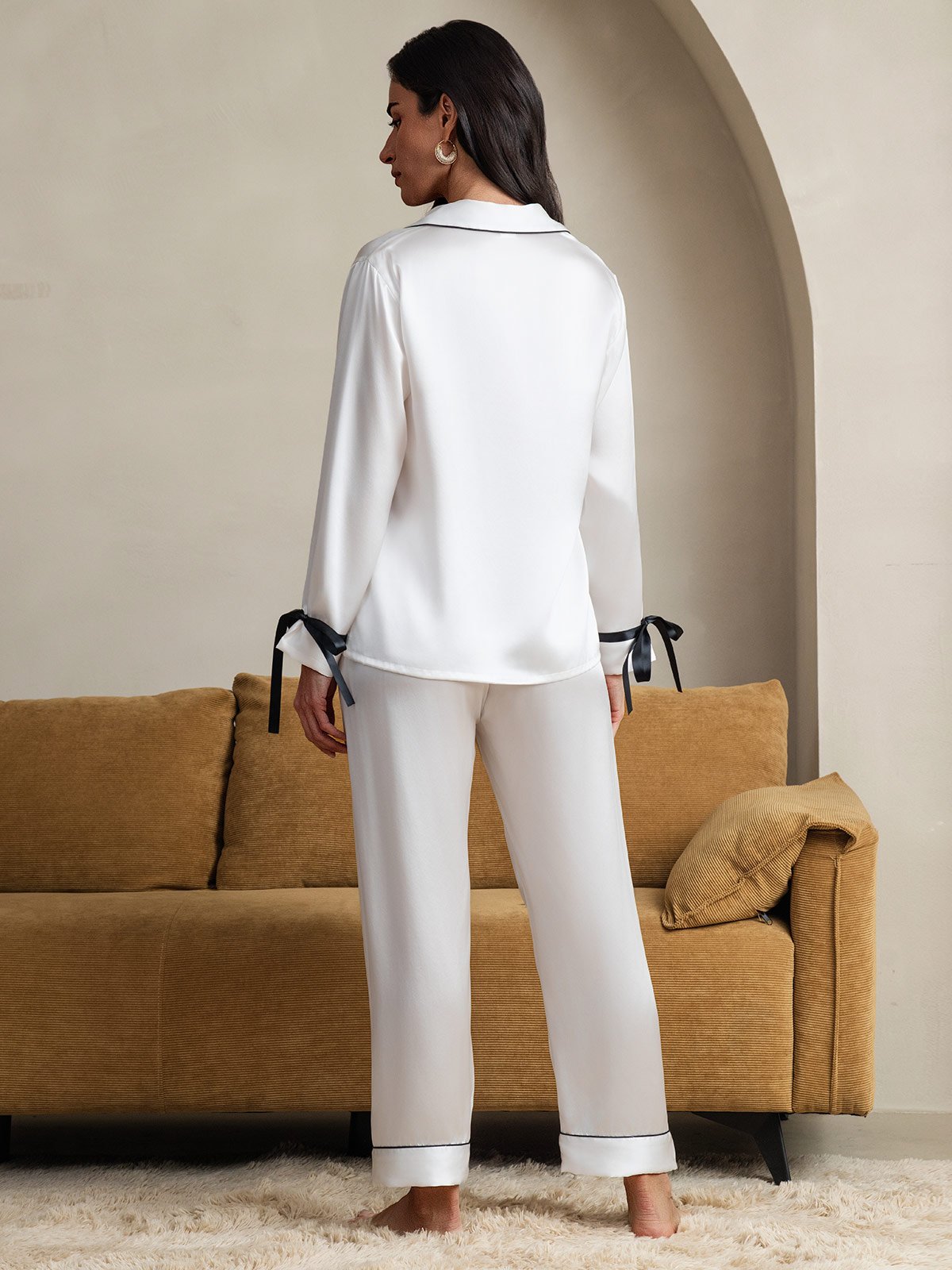 Pure Soie Longues Manches Pantalon Pyjama Set