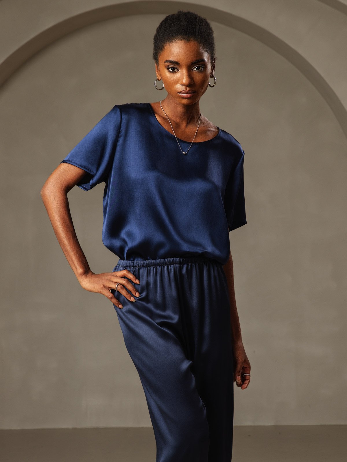 Pure Soie Manches Courtes T-shirt (pantalon non inclus)