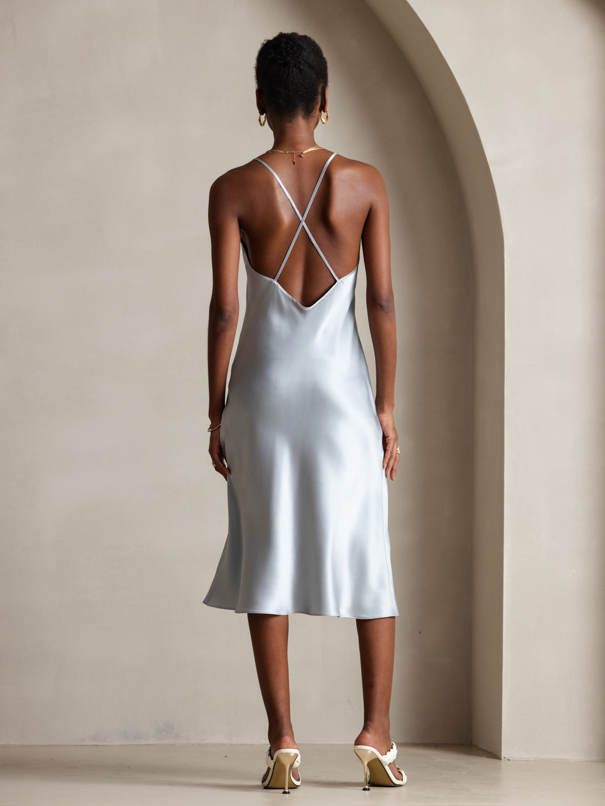 Pure Soie Bretelles Spaghetti dos Croisé Robe