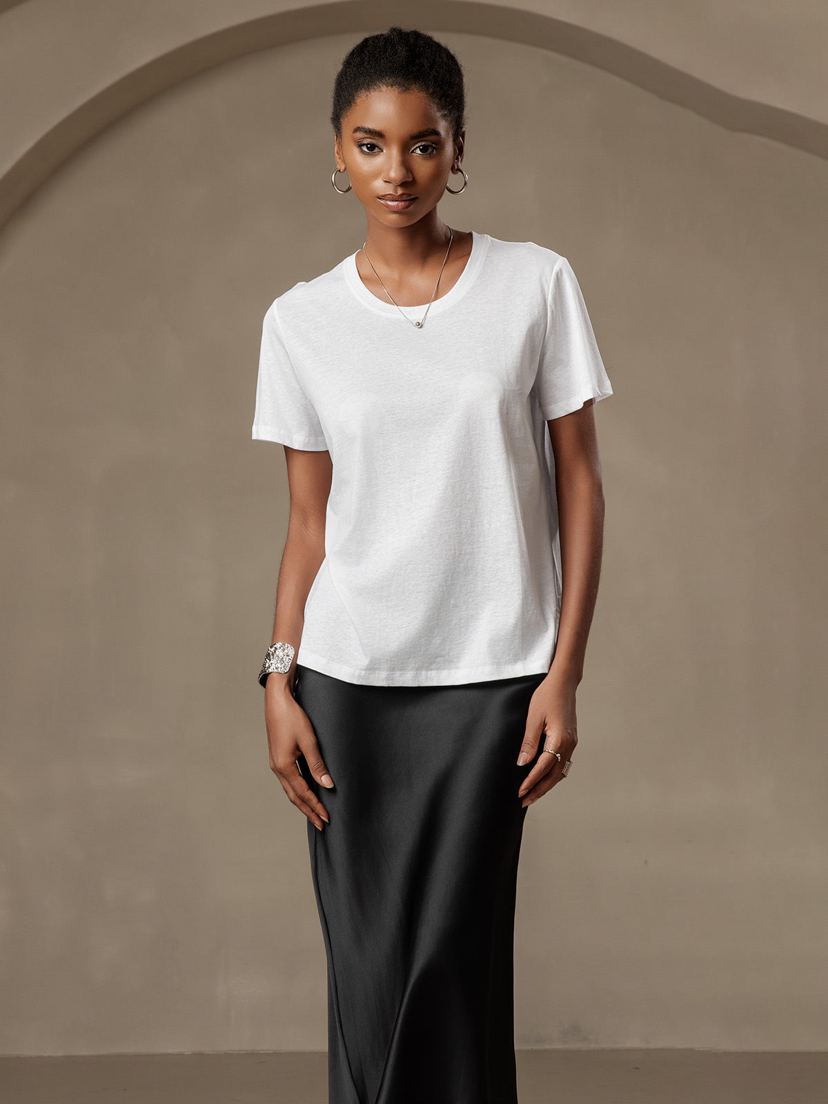 Soie Tricoté Col Rond T-shirt