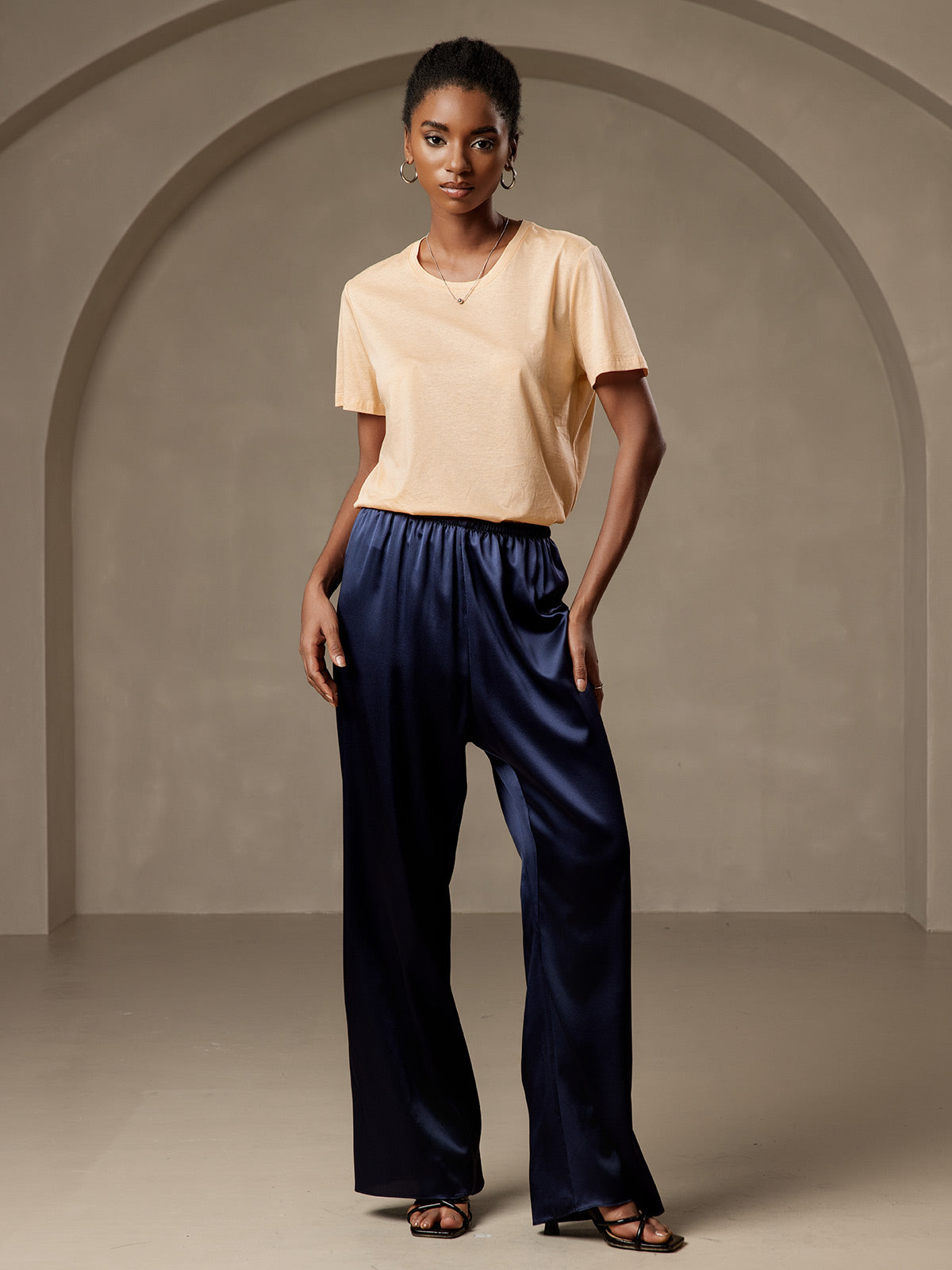 Soie Tricoté Basique Col Rond T-Shirt