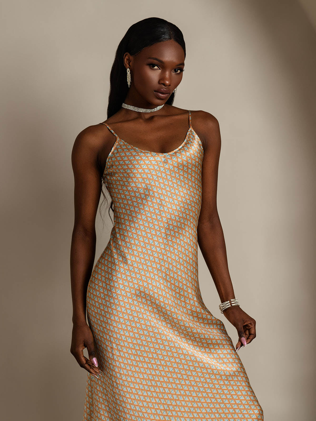 Robe Longue en Soie Pure avec Bretelles Spaghetti