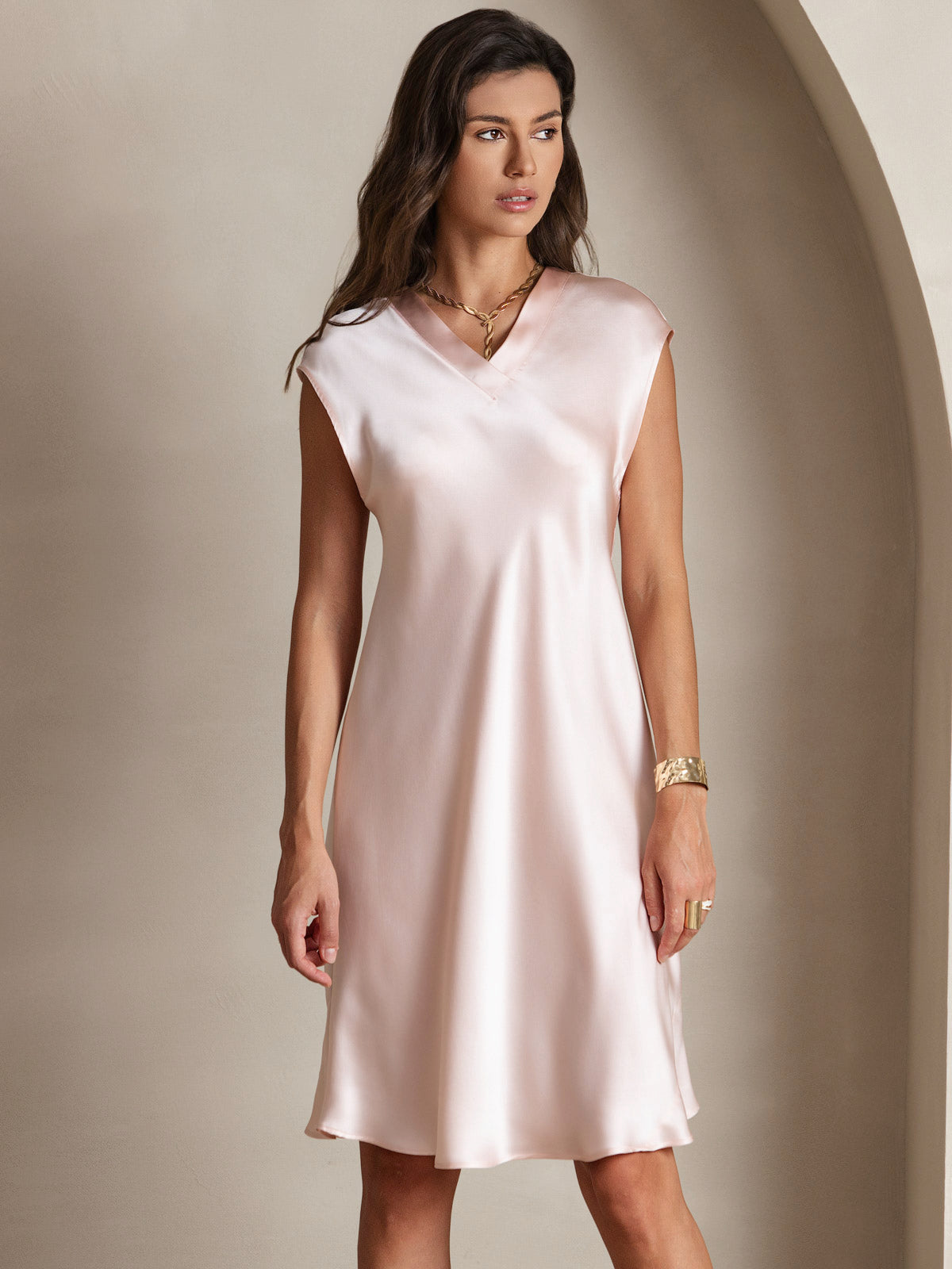 Pure Soie Élégante Cap Sleeve Robe