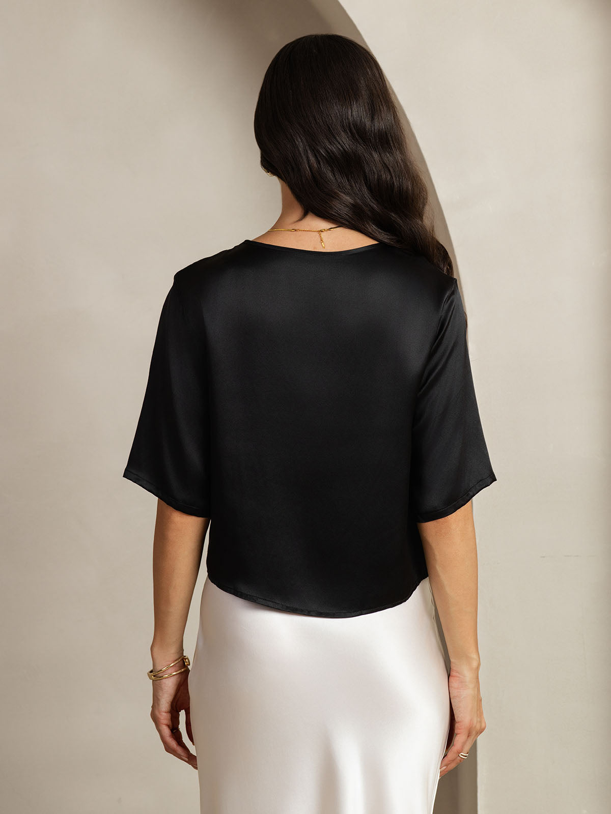 Femme T-Shirt Pure Soie Occasionnel Manches mi-longues