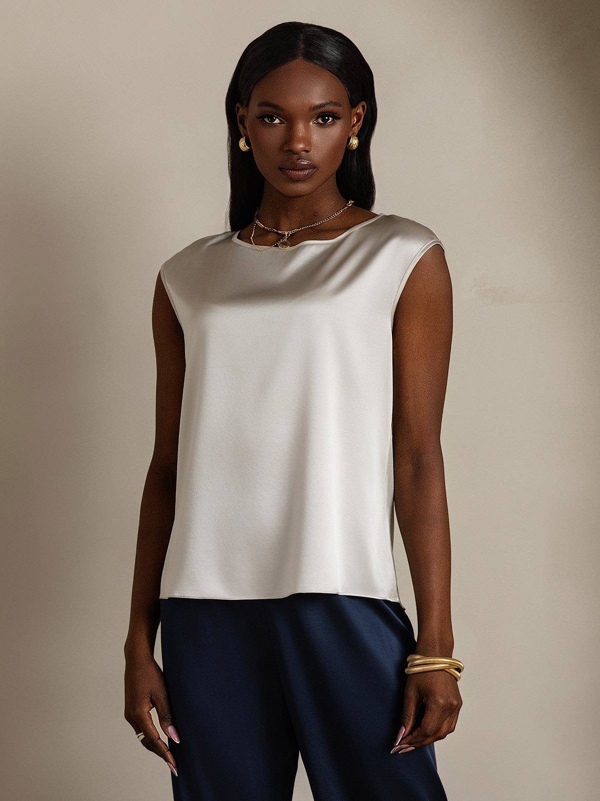 19Momme Soie Manches Capuchons Blouse