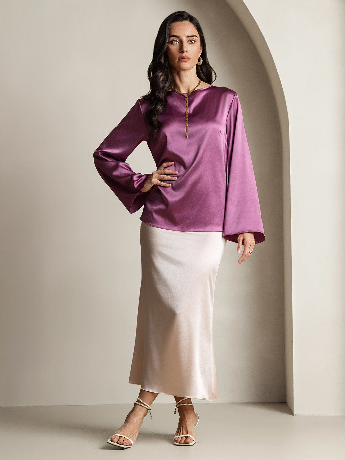 19Momme Soie Longues Manches Blouse