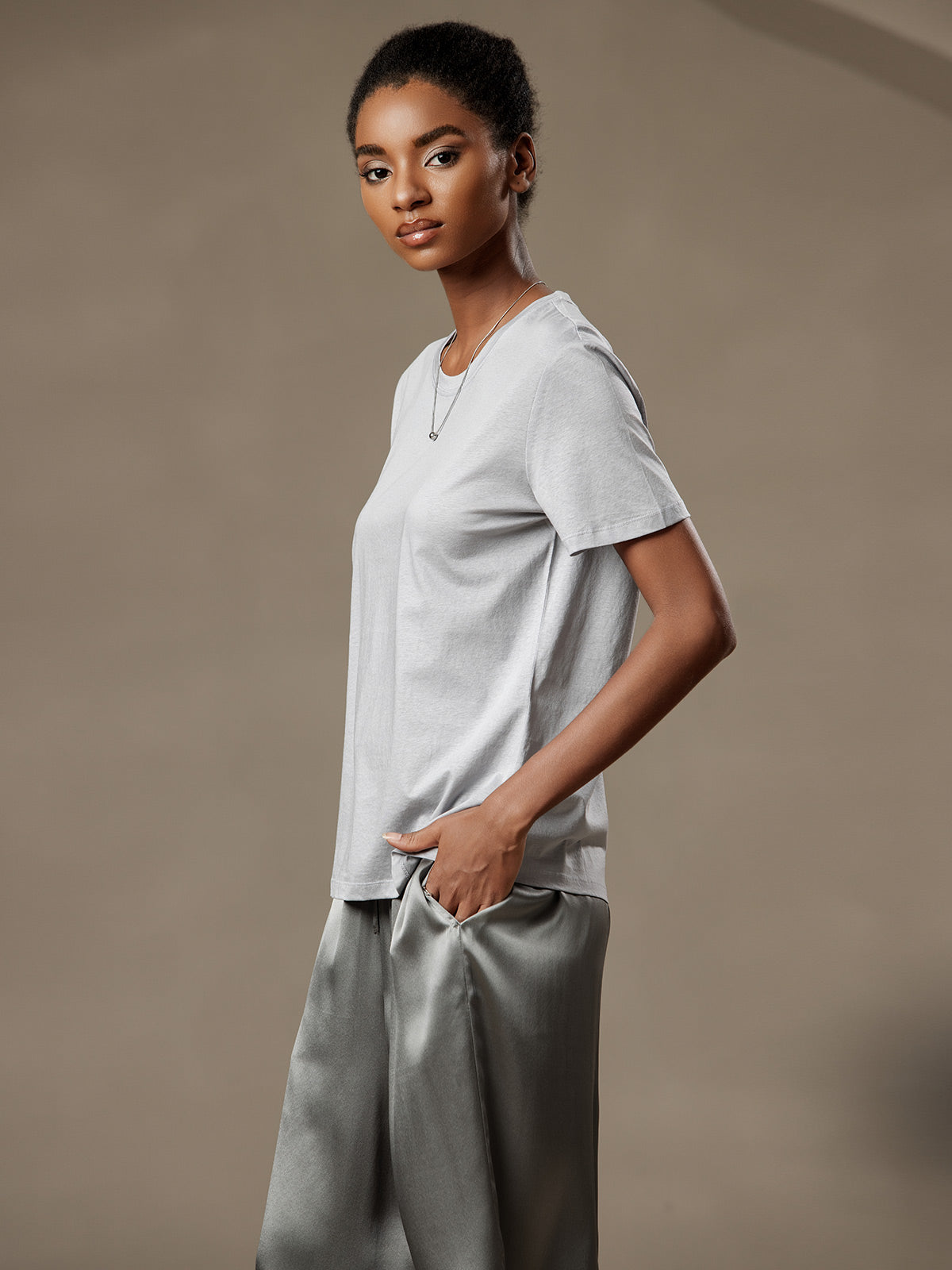 Soie Tricoté Col Rond T-Shirt