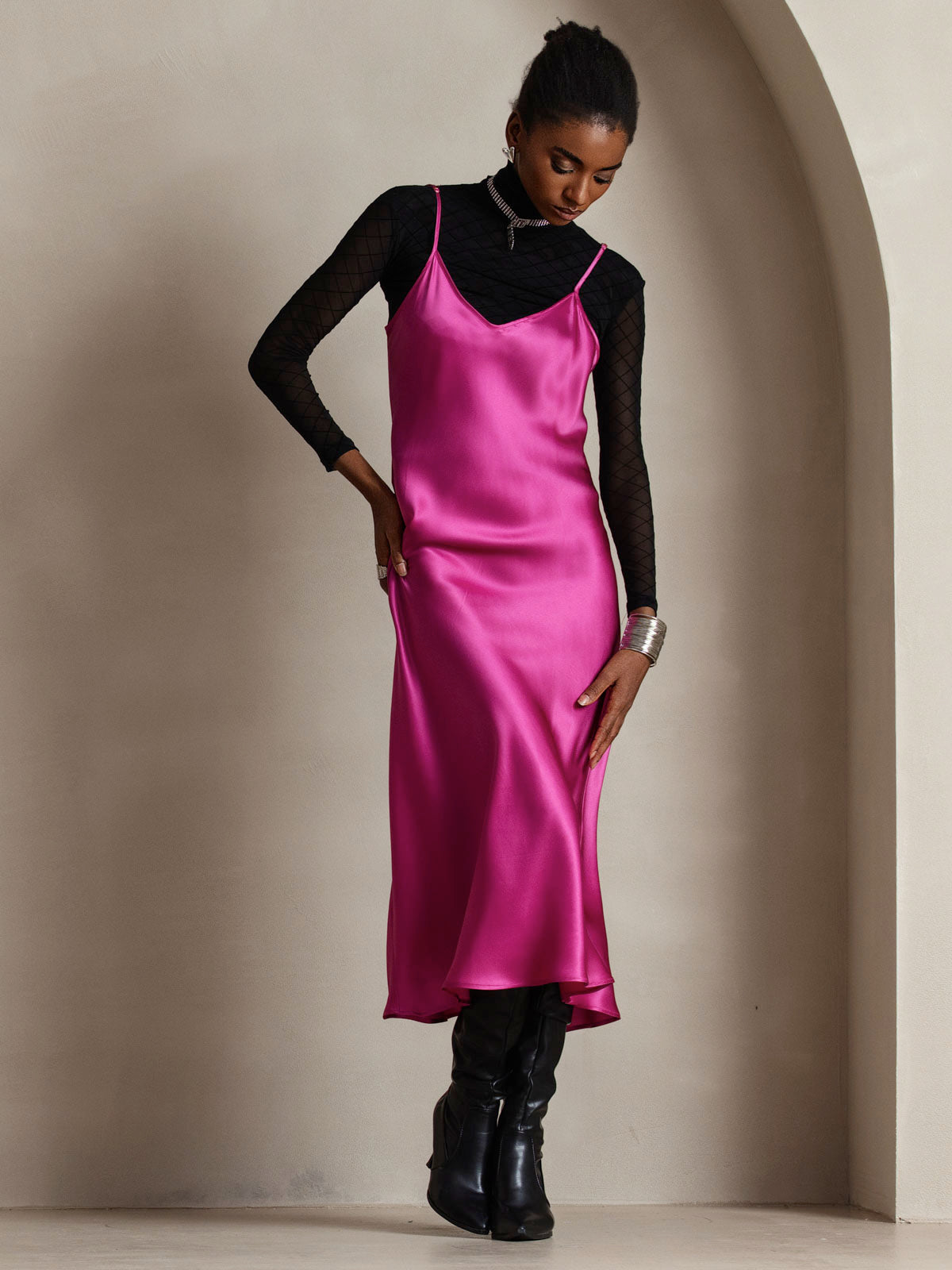 Spaghetti Bretelles Pure Soie Longue Robe