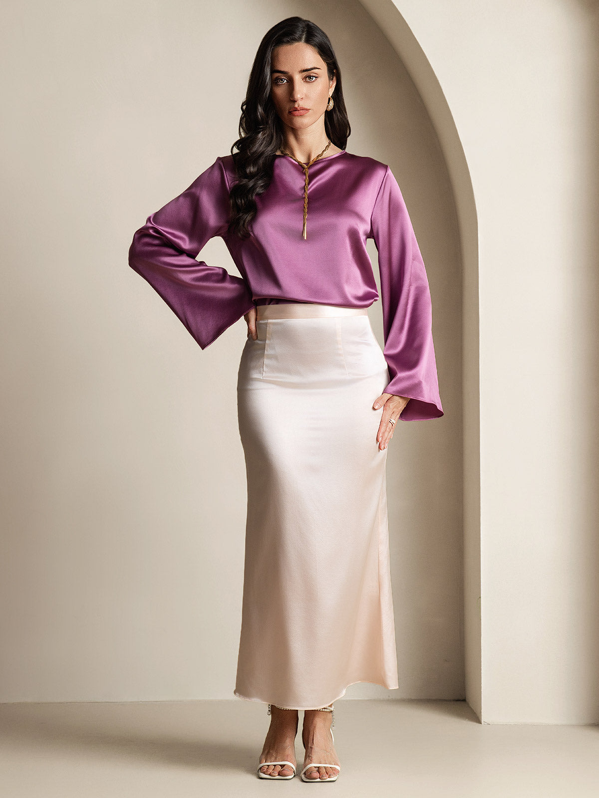 19Momme Soie Longues Manches Blouse