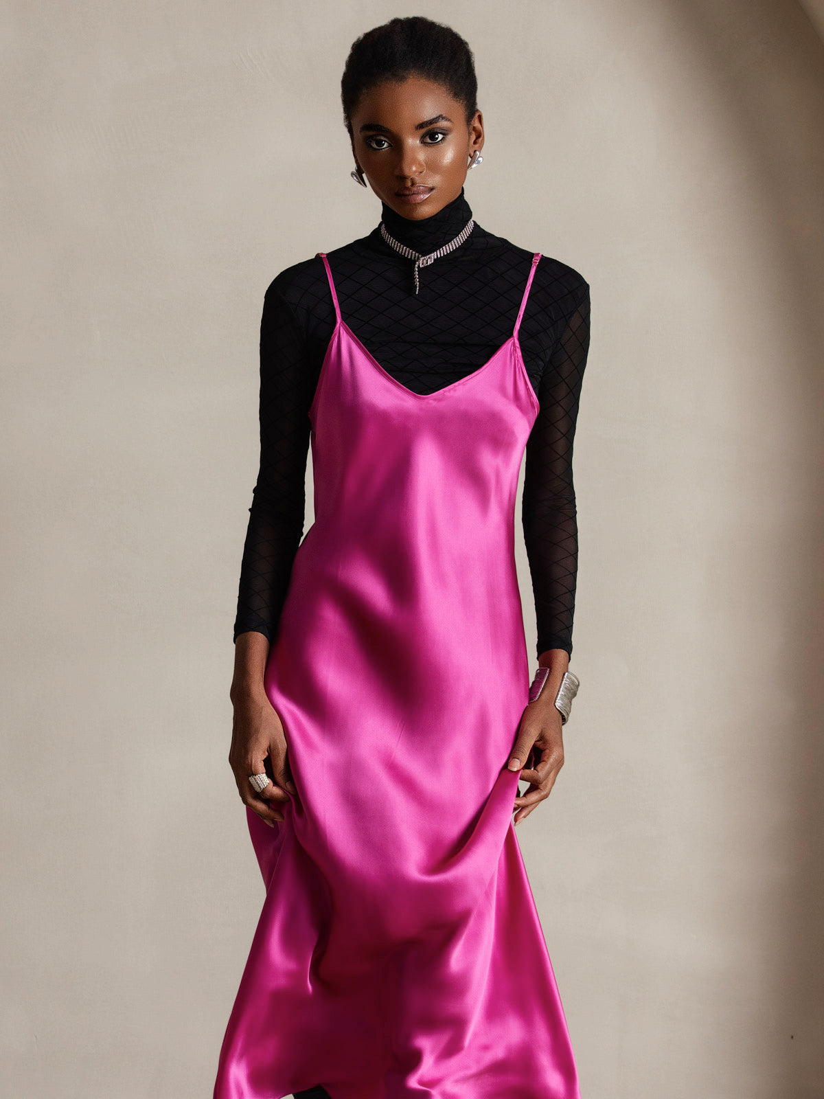 Spaghetti Bretelles Pure Soie Longue Robe