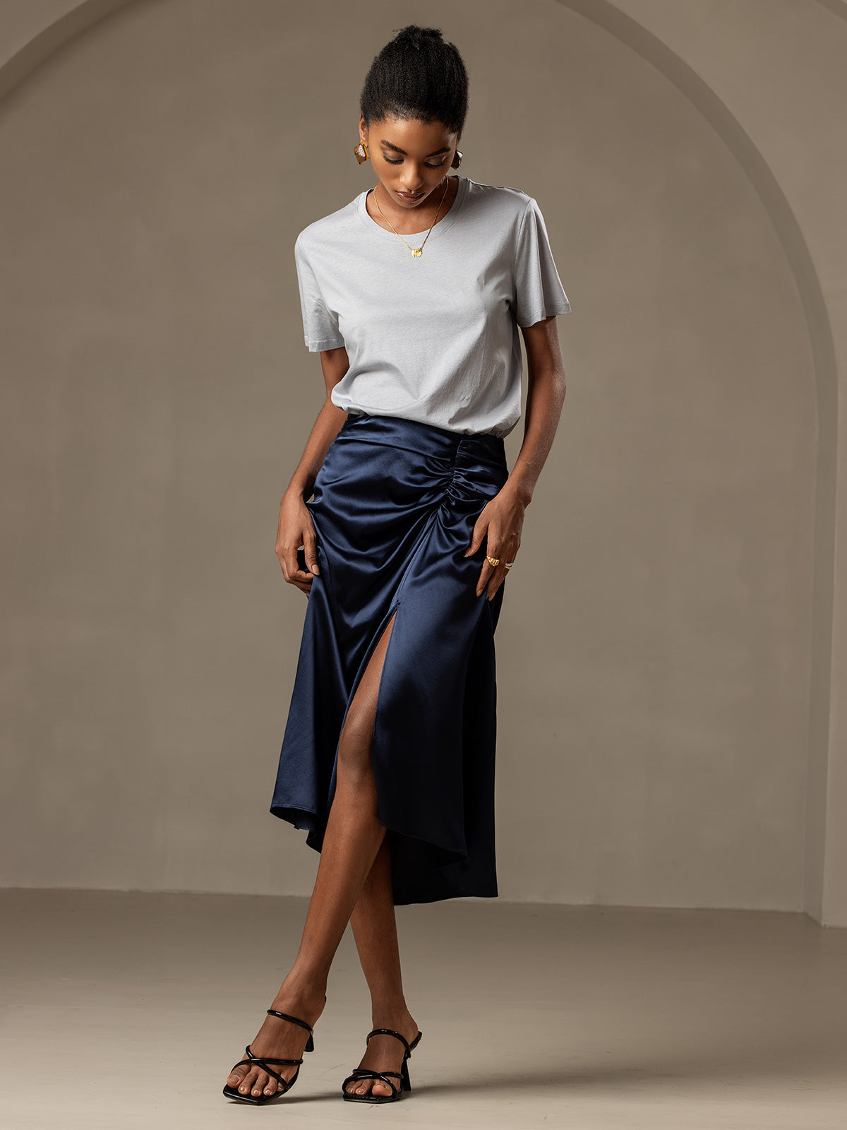 Soie Tricoté Basique Col Rond T-Shirt