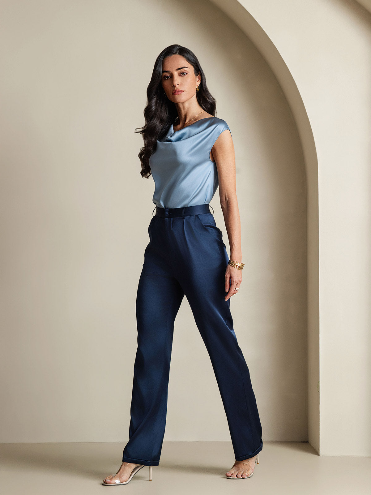 19Momme Soie Col Bateau Cap Manches Blouse