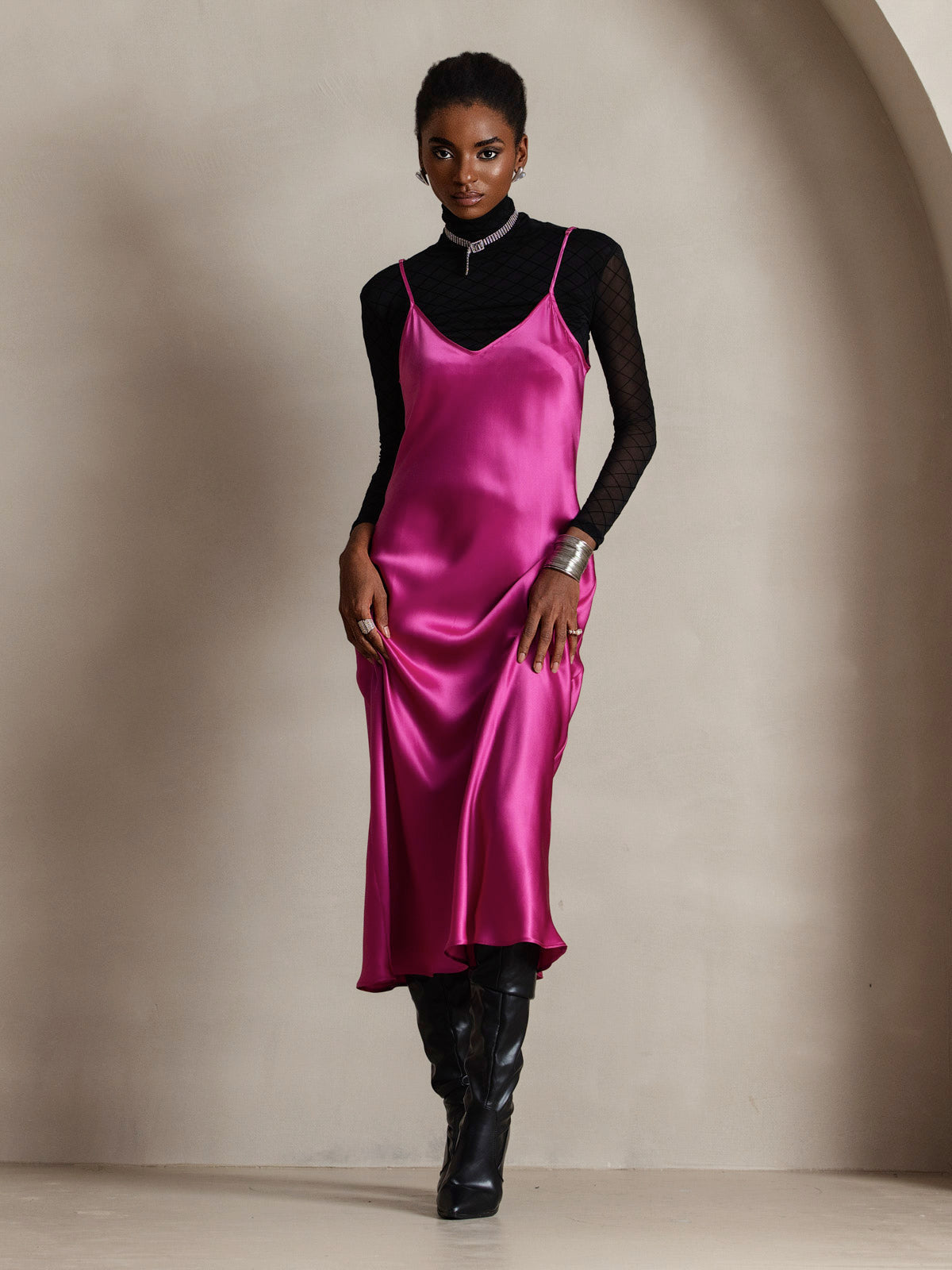 Spaghetti Bretelles Pure Soie Longue Robe