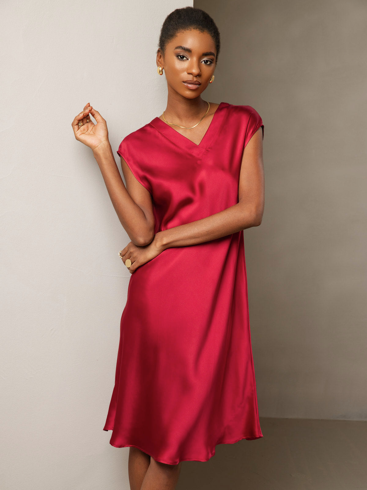 Pure Soie Élégante Cap Sleeve Robe
