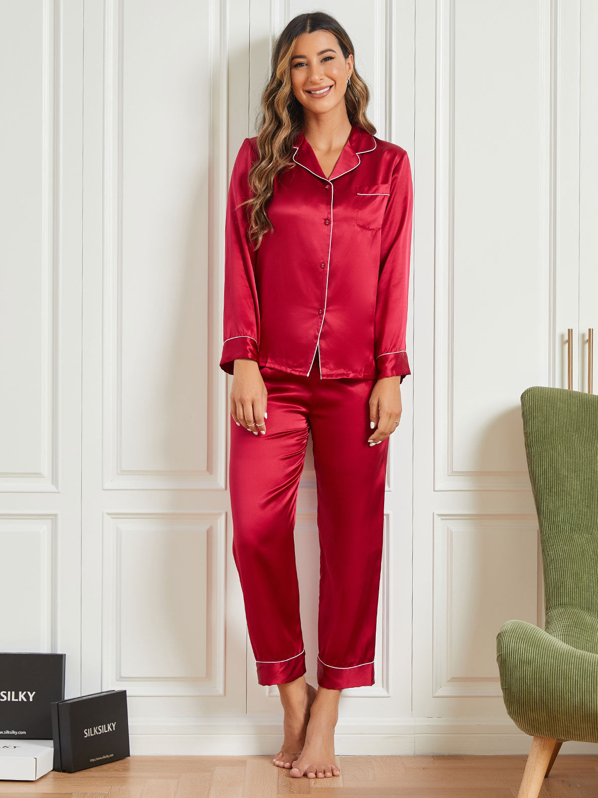 Ensemble Pyjama à Manches Longues en Pure Soie