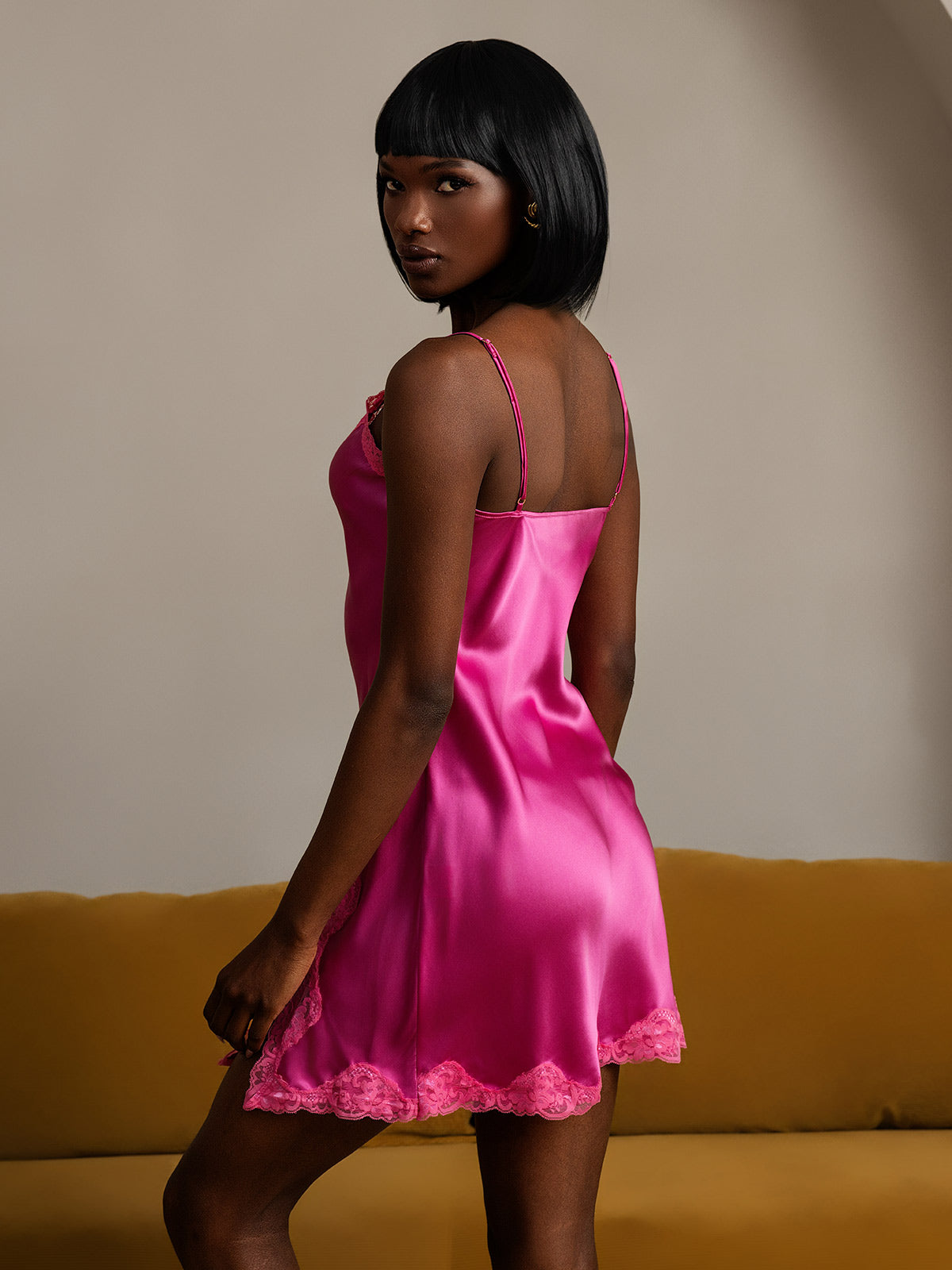 Robe de Nuit en Dentelle de Soie Pure à Ourlet Fendu