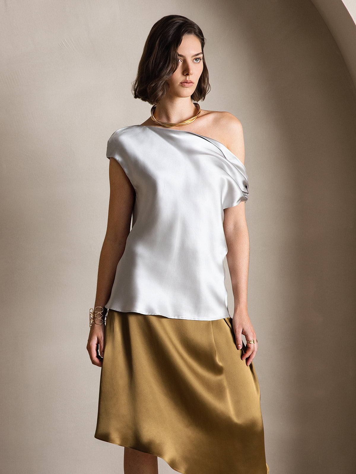 19Momme Soie Chic Unique Épaule Blouse