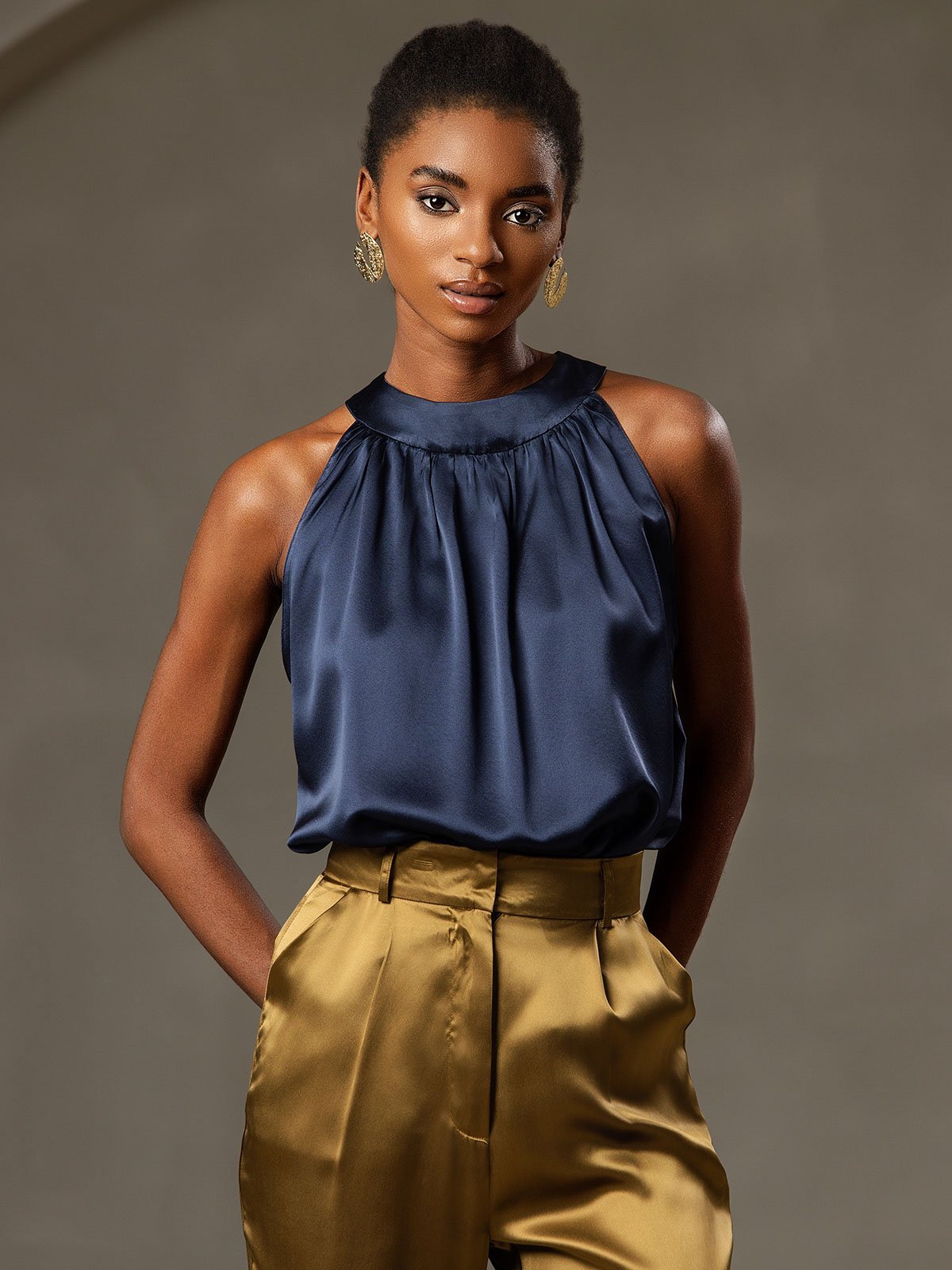 19 Momme Soie Sans Manches Décontracté Haut Licou