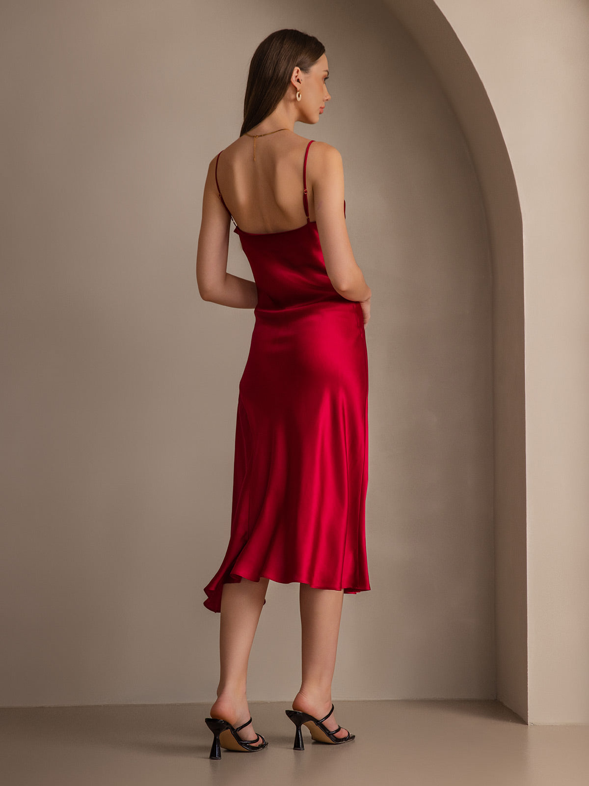 Pure Soie Bretelles Spaghetti Fente Longue Robe