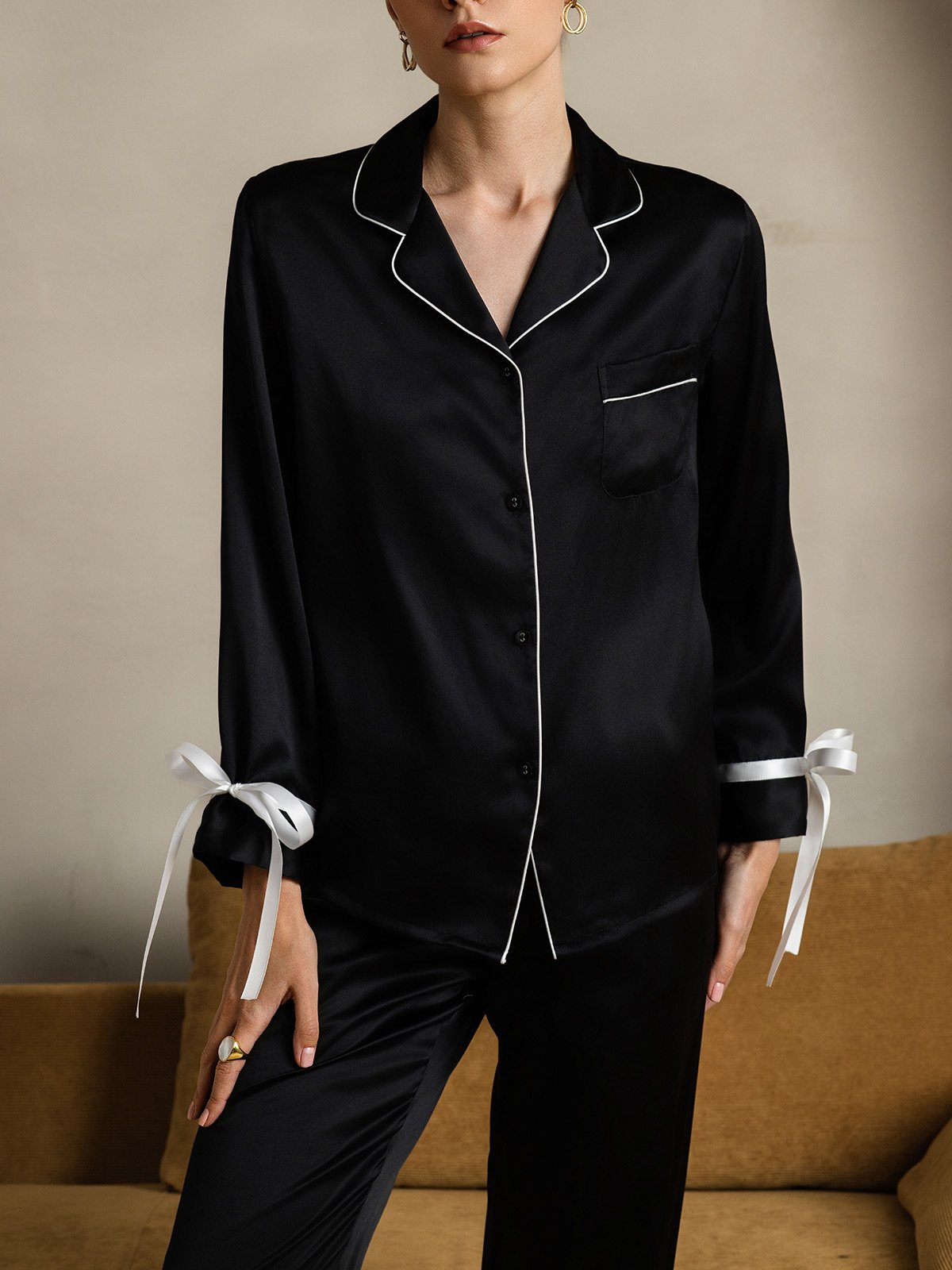 Pure Soie Longues Manches Pantalon Pyjama Set