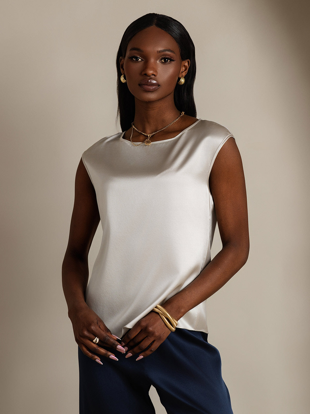 19Momme Soie Manches Capuchons Blouse