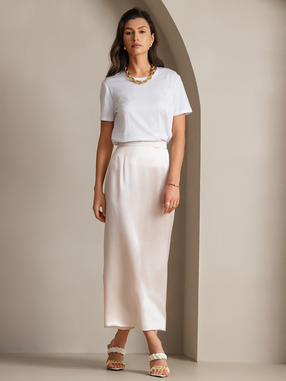 Soie Tricoté Col Rond T-shirt