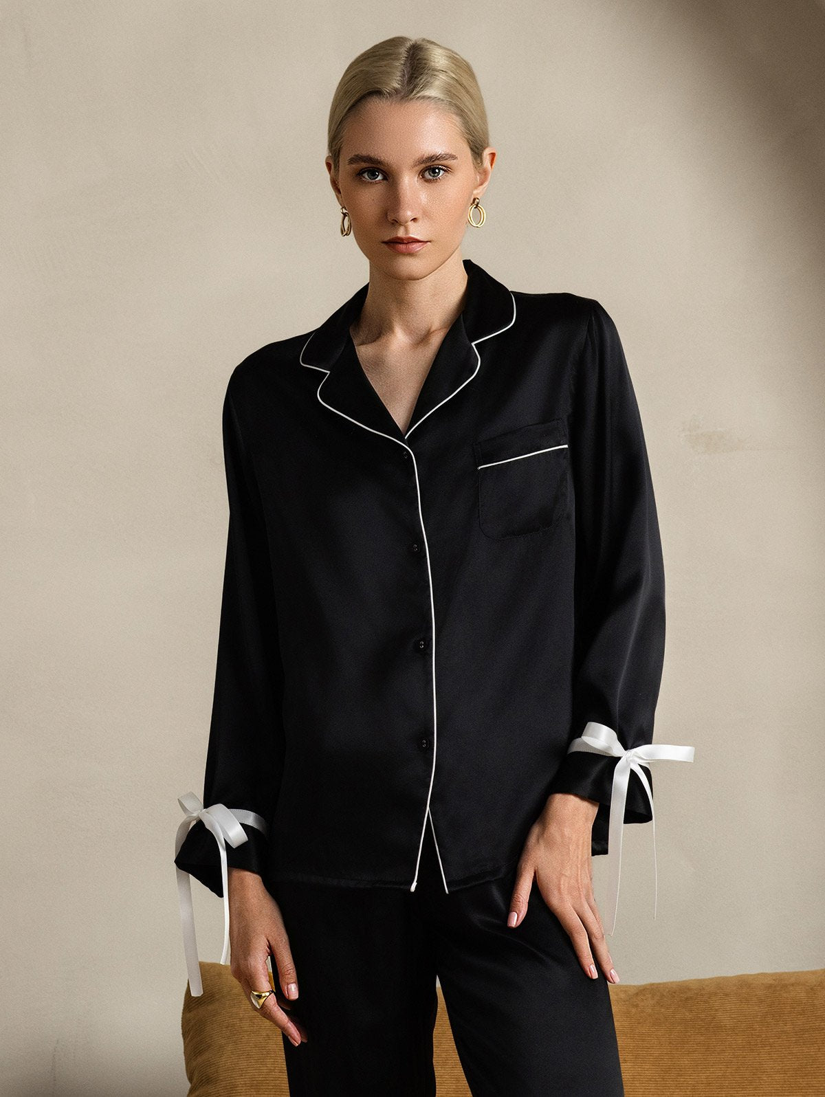 Pure Soie Longues Manches Pantalon Pyjama Set