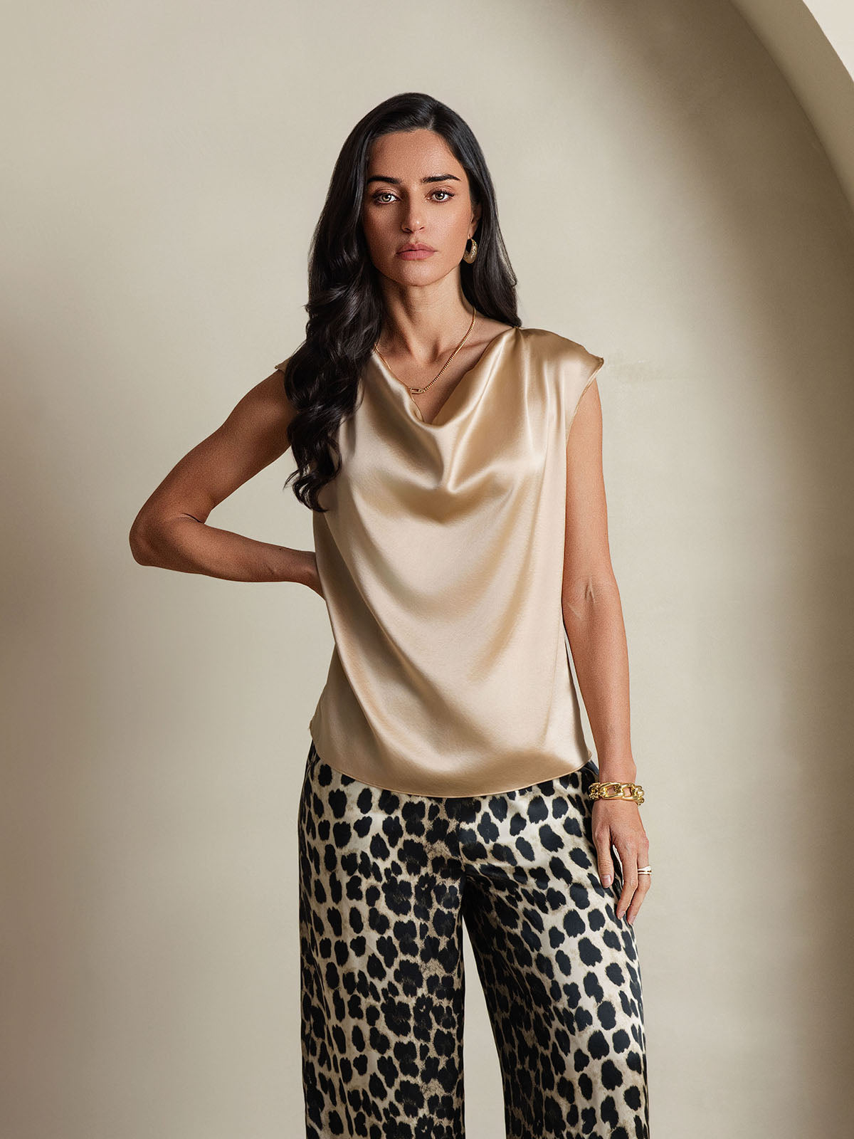 19Momme Soie Col Bateau Cap Manches Blouse