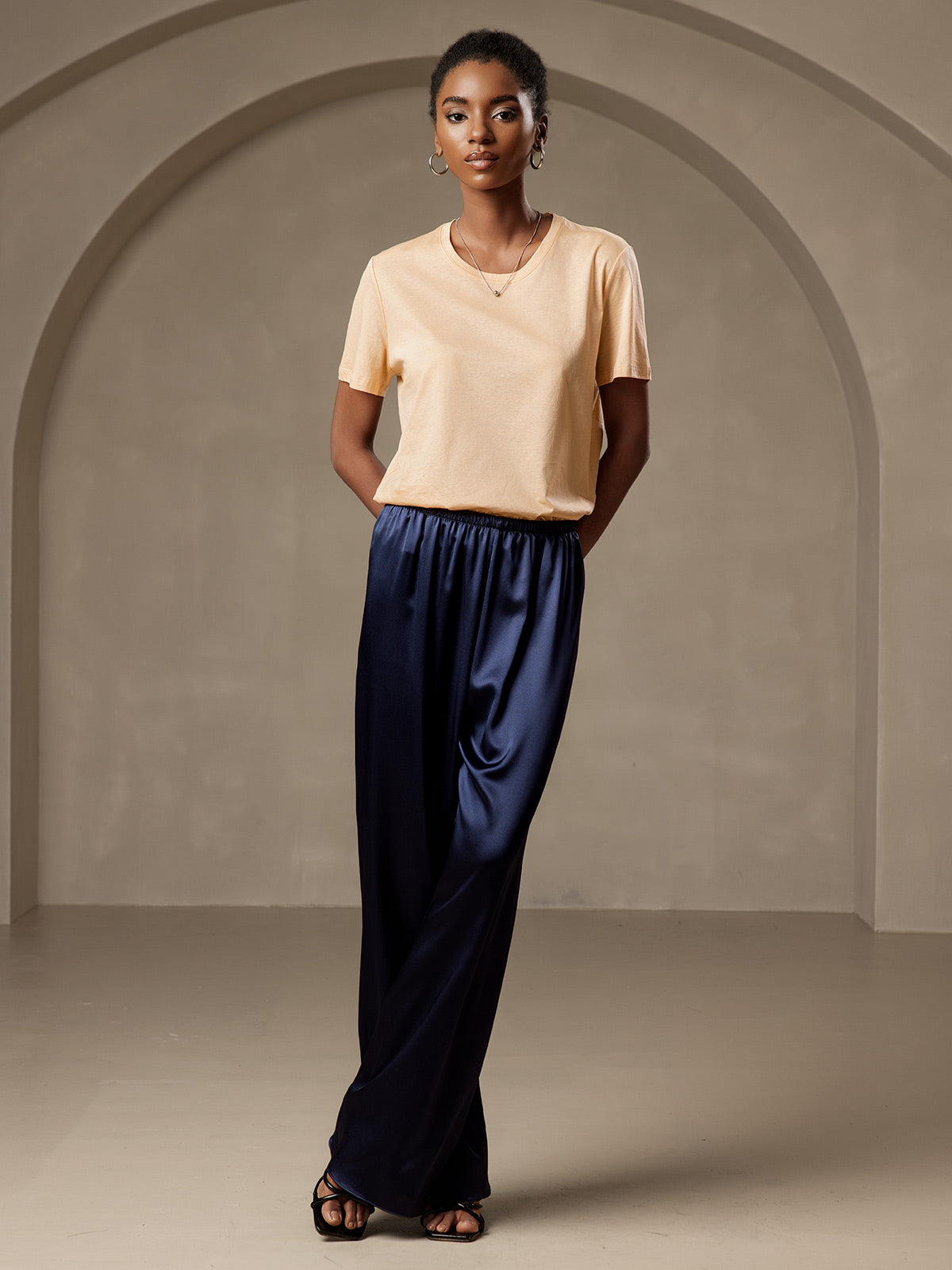 Soie Tricoté Basique Col Rond T-Shirt