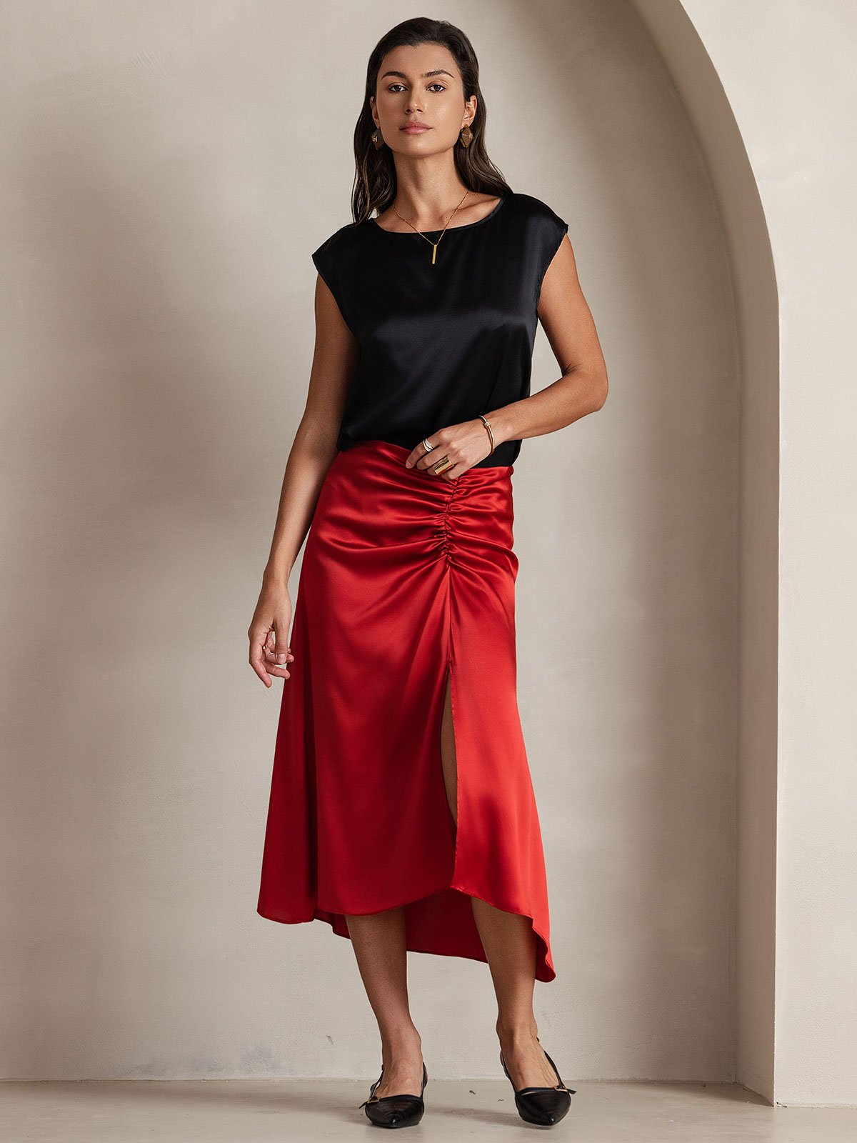 19Momme Soie Manches Capuchons Blouse