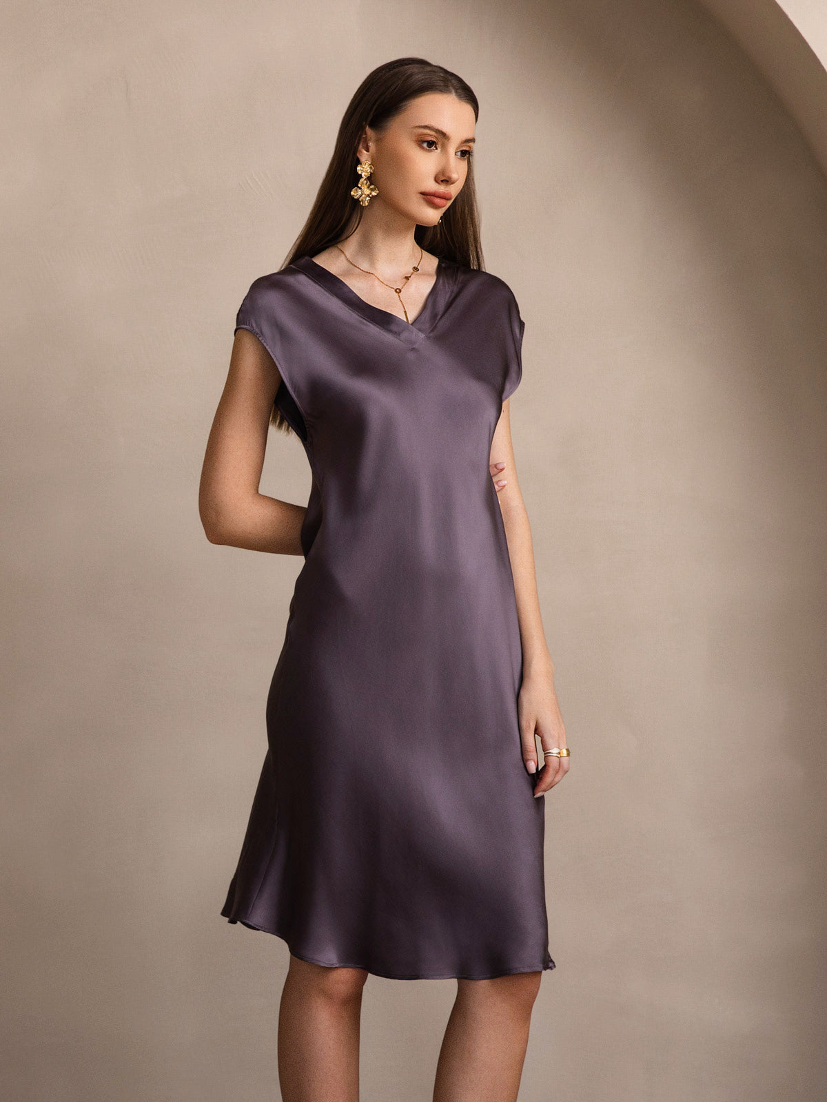 Pure Soie Élégante Cap Sleeve Robe