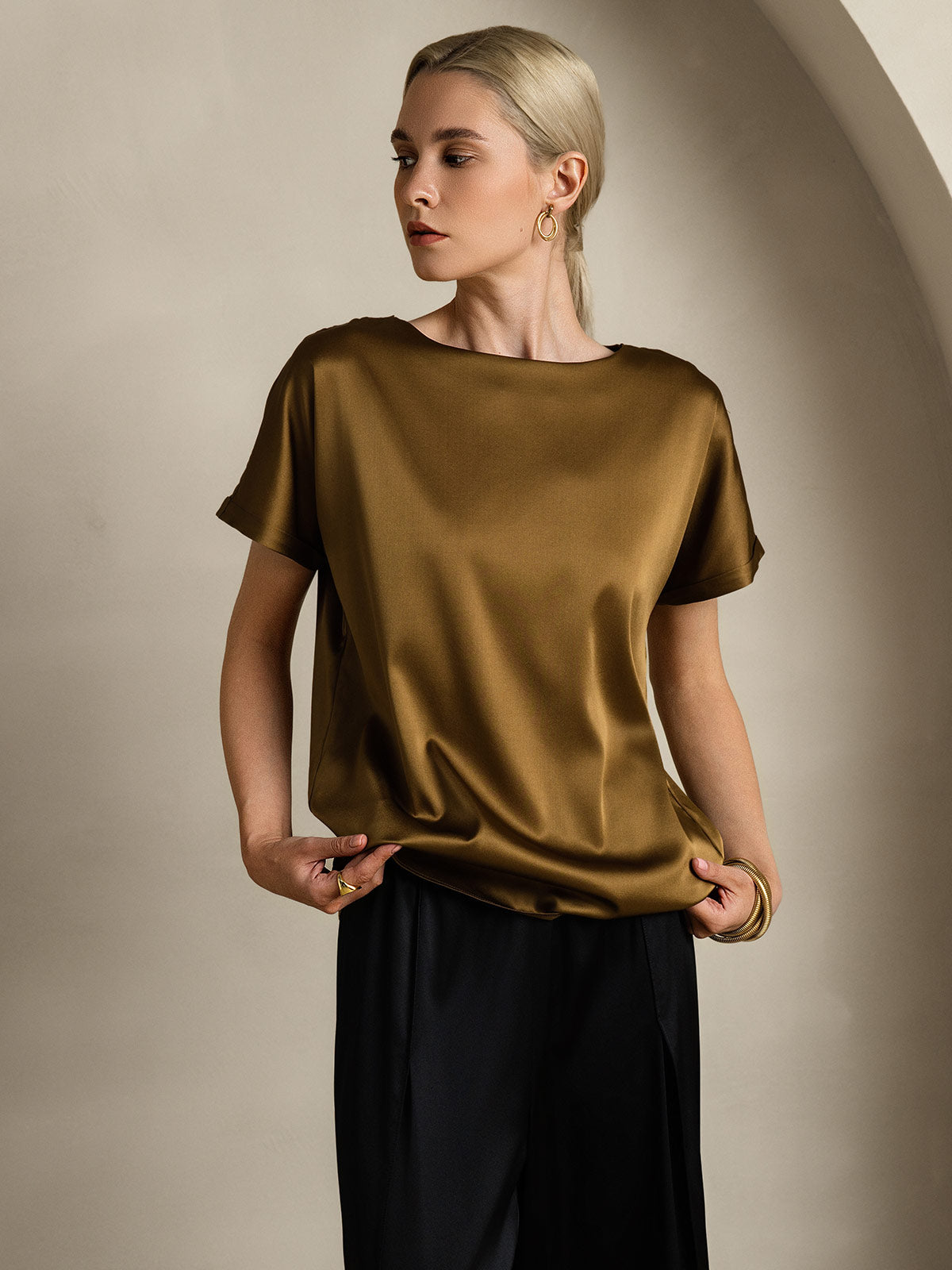 19Momme T-shirt à manches courtes décontracté en soie classique