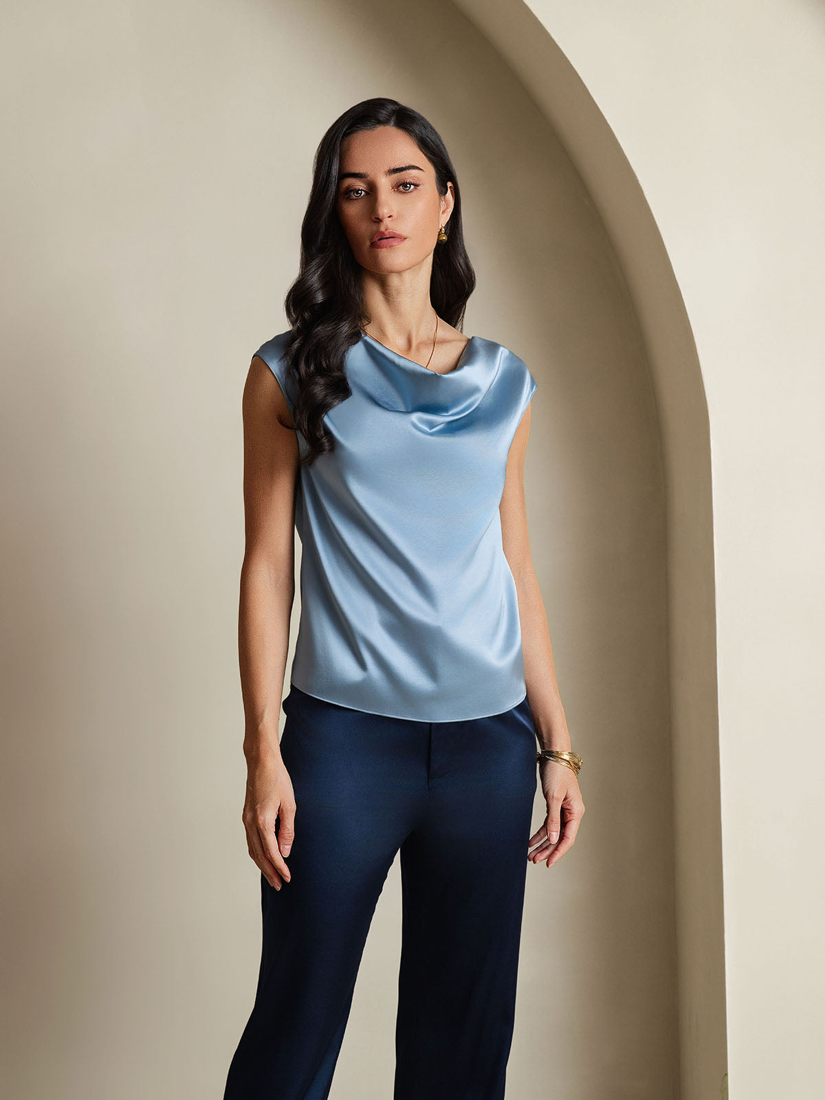 19Momme Soie Col Bateau Cap Manches Blouse