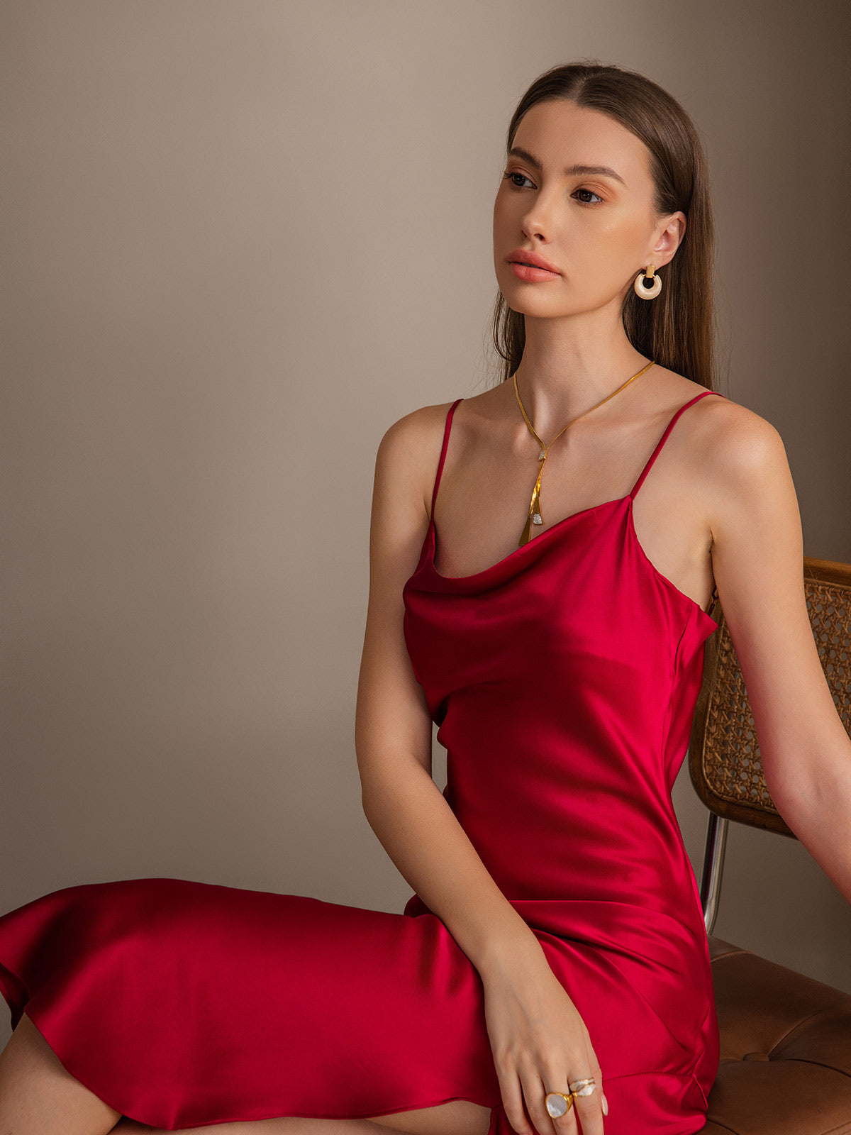 Pure Soie Bretelles Spaghetti Fente Longue Robe