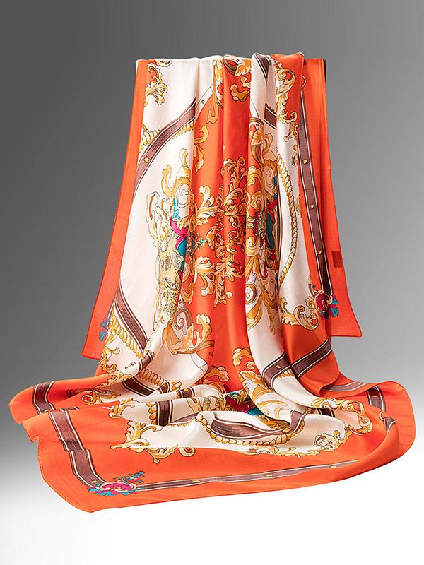 Foulard Carré en Soie Orange Harmonie 110