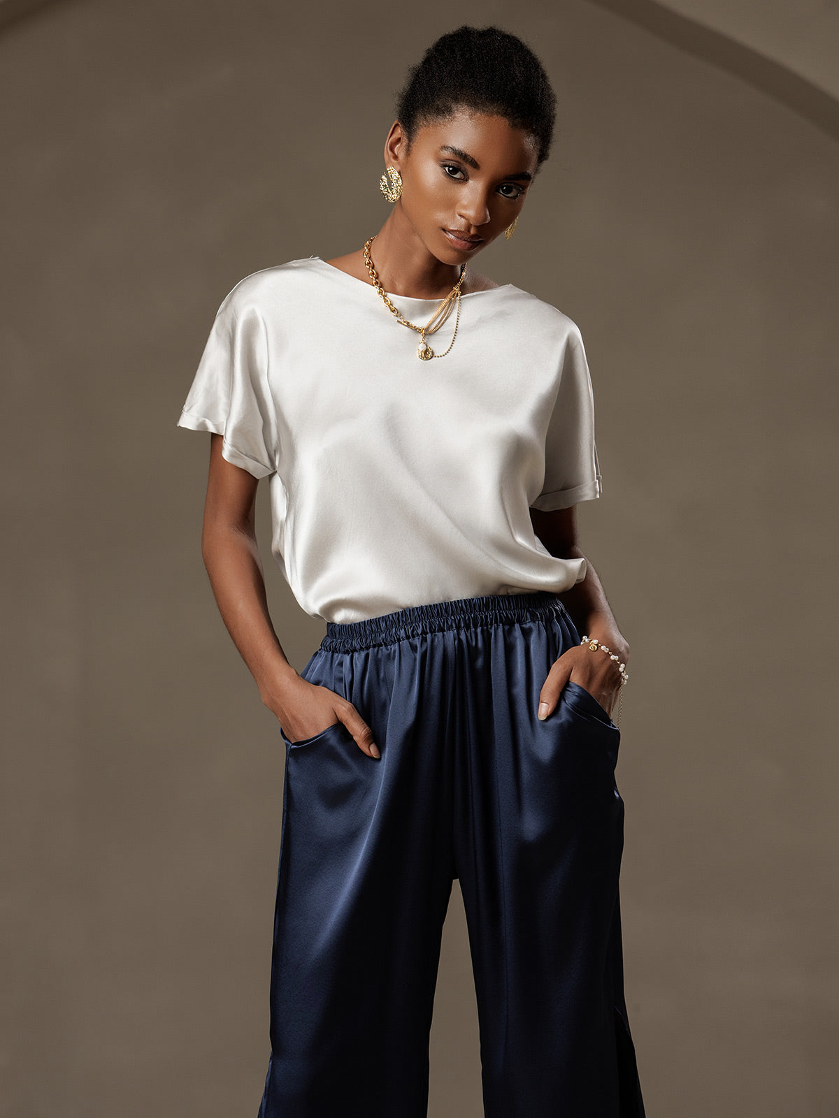 19Momme T-shirt à manches courtes décontracté en soie classique